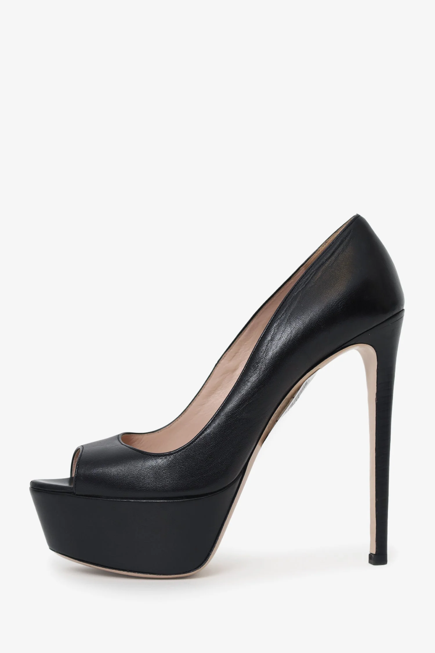 Miu Miu Black Leather Peep Toe Heels Size 38 - Image 4
