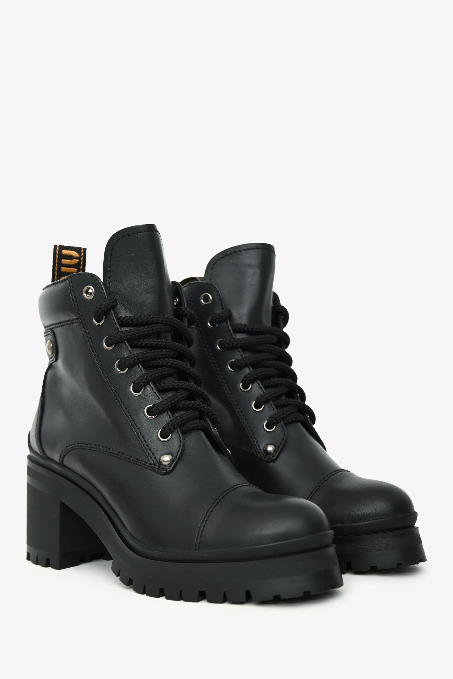 Miu Miu Black Leather Platform Lace Up Combat Boots Size 39 - Image 2