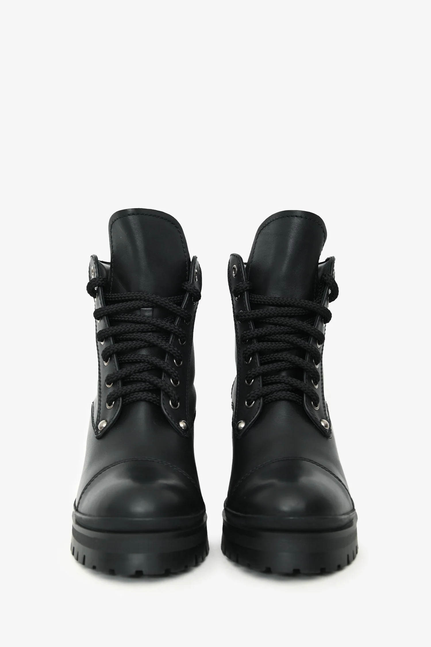 Miu Miu Black Leather Platform Lace Up Combat Boots Size 39 - Image 3