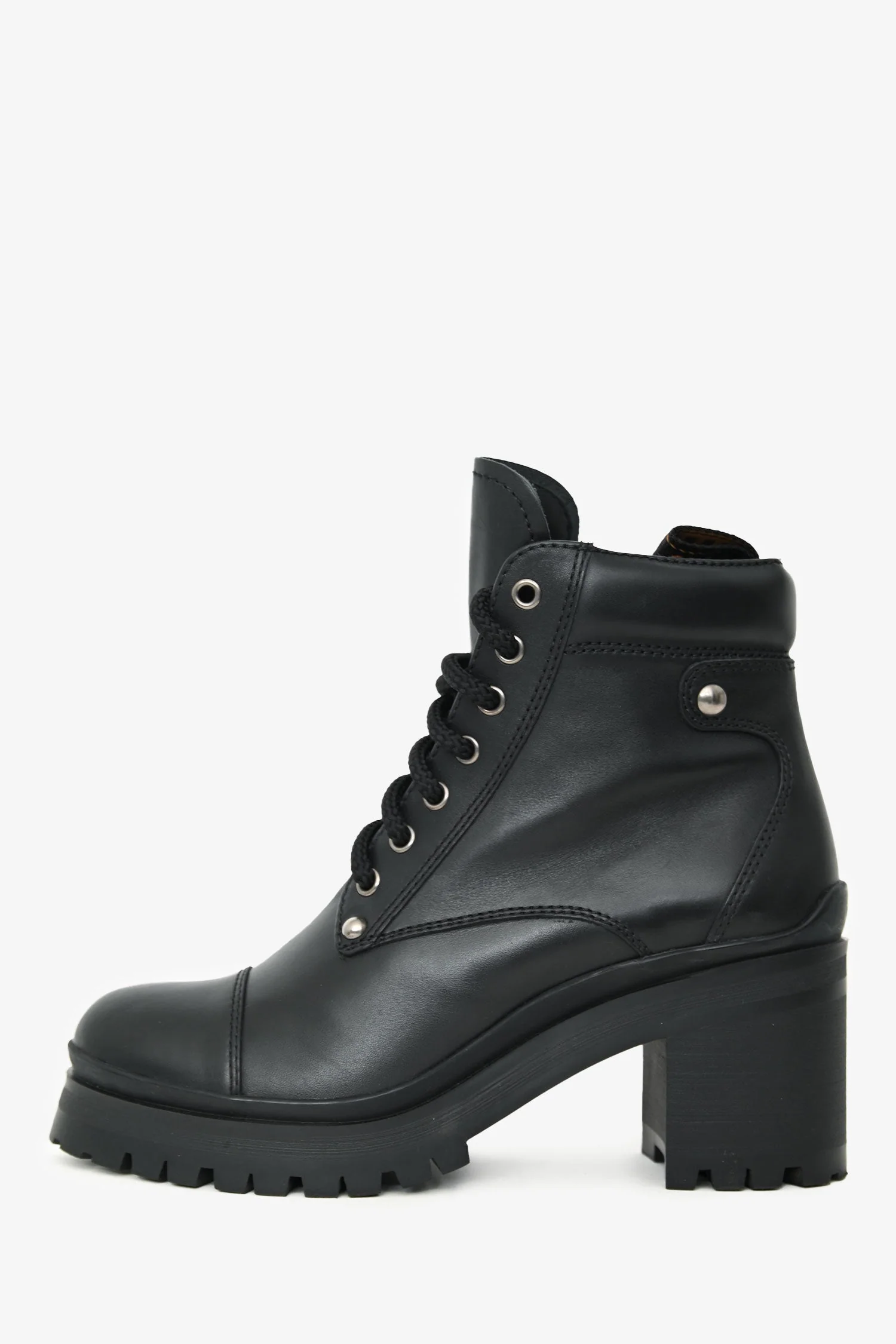 Miu Miu Black Leather Platform Lace Up Combat Boots Size 39 - Image 4