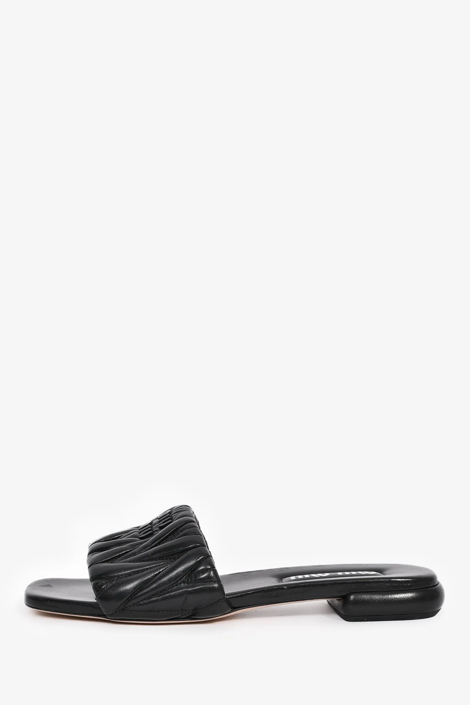 Miu Miu Black Matelasse Leather Logo Slides Size 39 - Image 4
