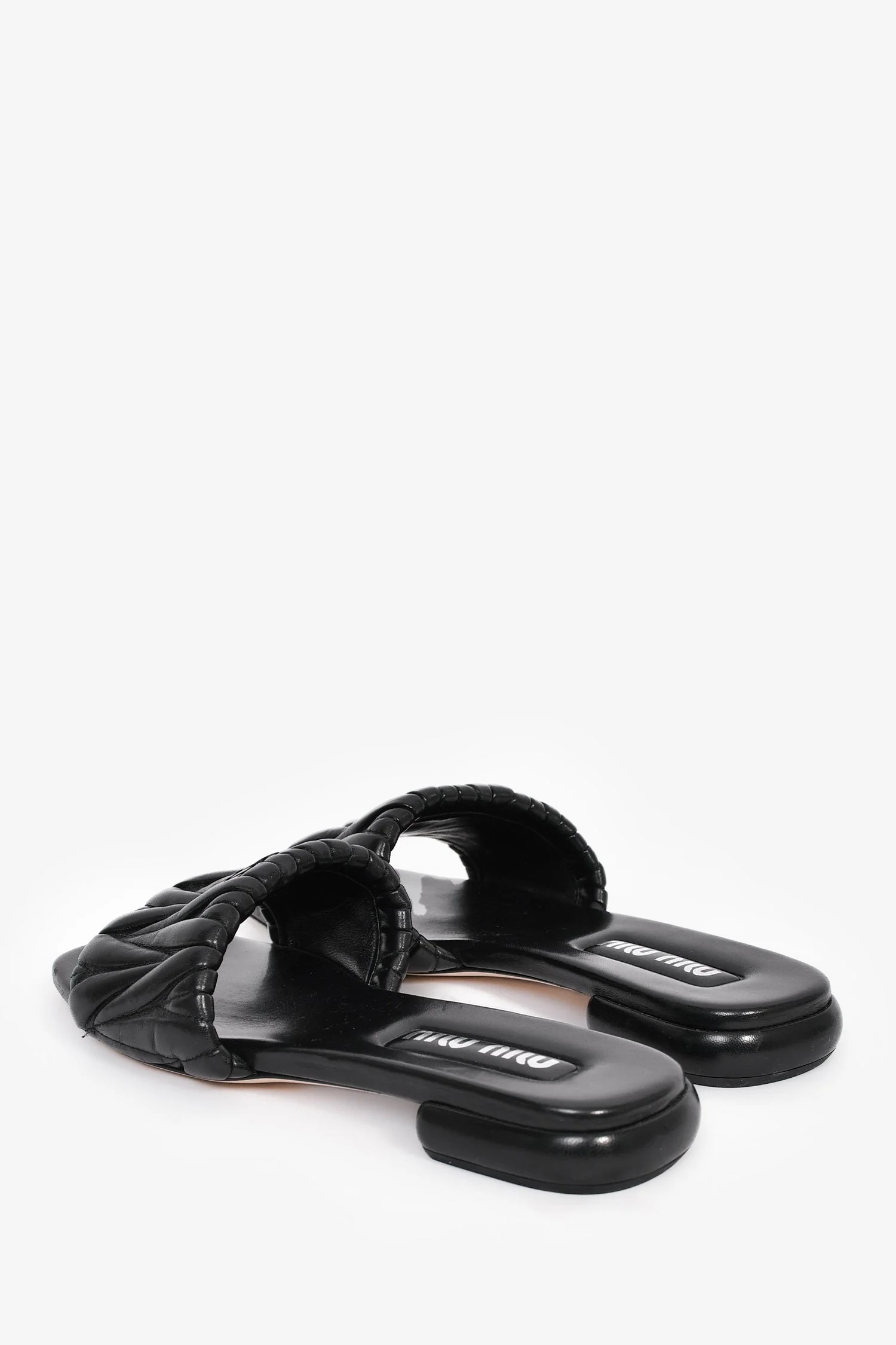 Miu Miu Black Matelasse Leather Logo Slides Size 39 - Image 5