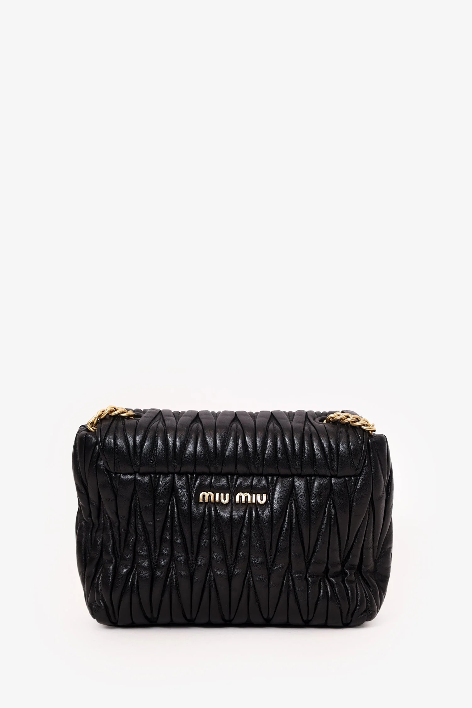 Miu Miu Black Matelassé Napa Chain Flap Shoulder Bag - Image 2