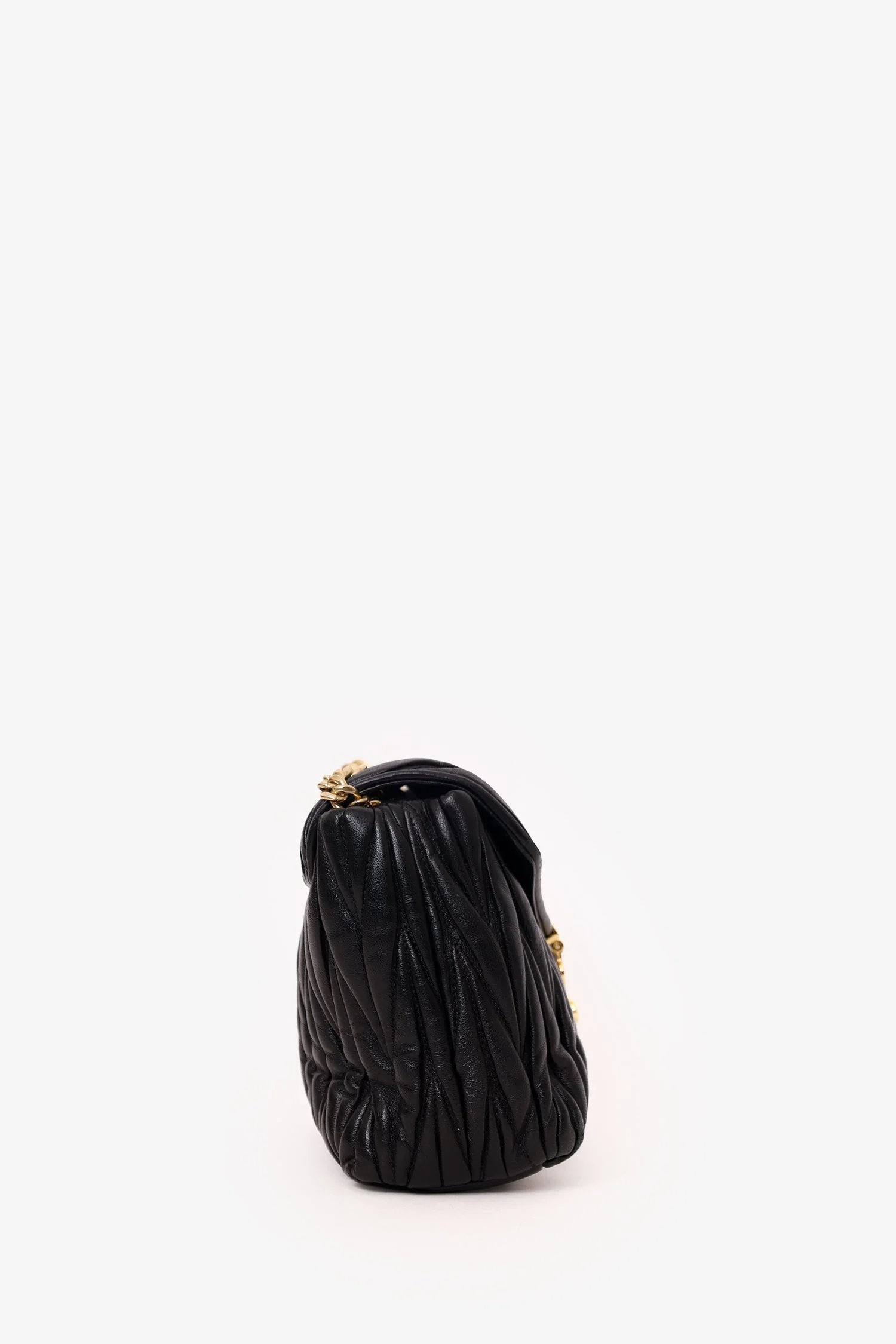Miu Miu Black Matelassé Napa Chain Flap Shoulder Bag - Image 3