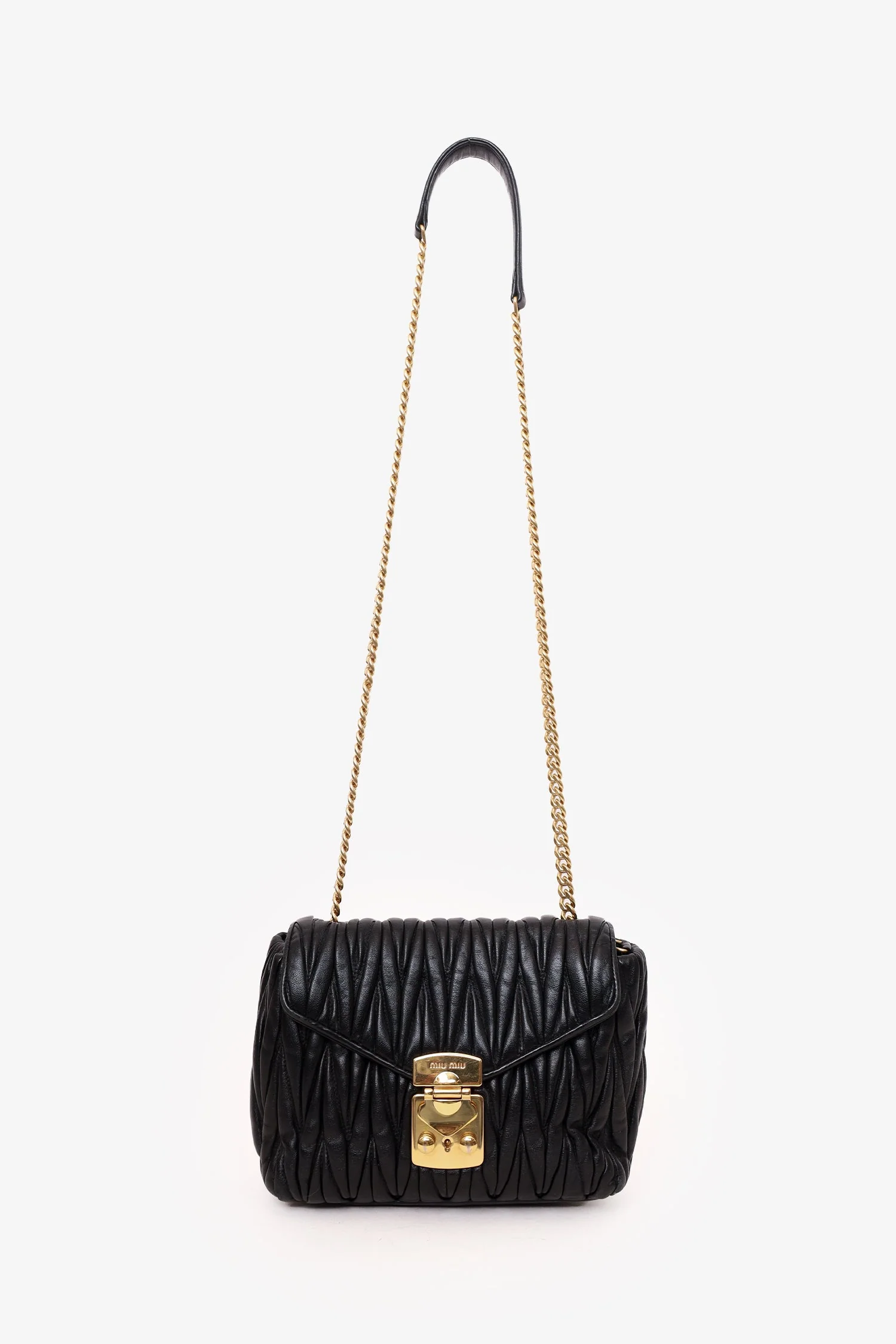 Miu Miu Black Matelassé Napa Chain Flap Shoulder Bag - Image 6