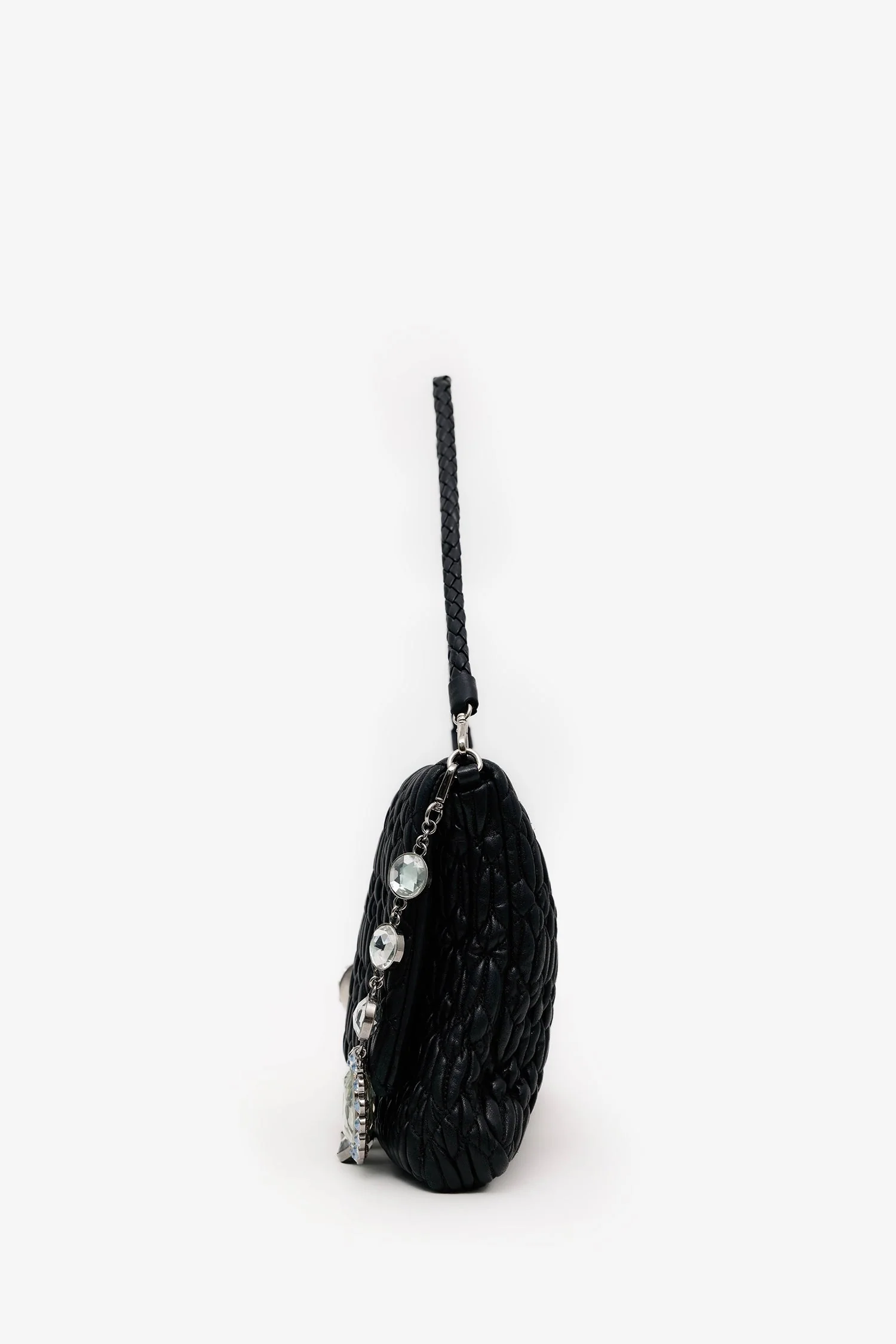 Miu Miu Black Matelasse Nappa Leather Crystal Embellished Shoulder Bag With Strap - Image 4