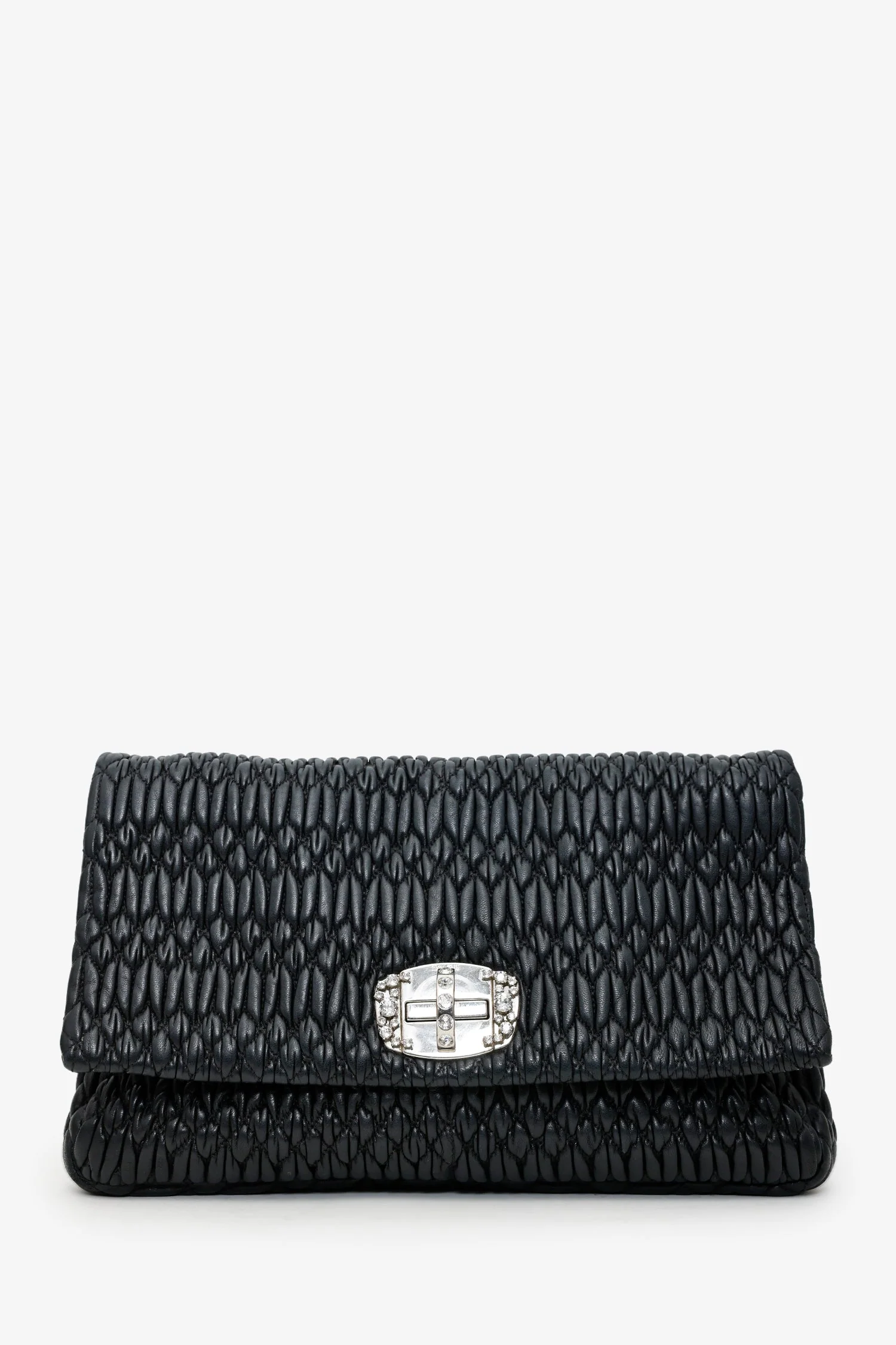 Miu Miu Black Matelasse Nappa Leather Crystal Embellished Shoulder Bag With Strap - Image 3