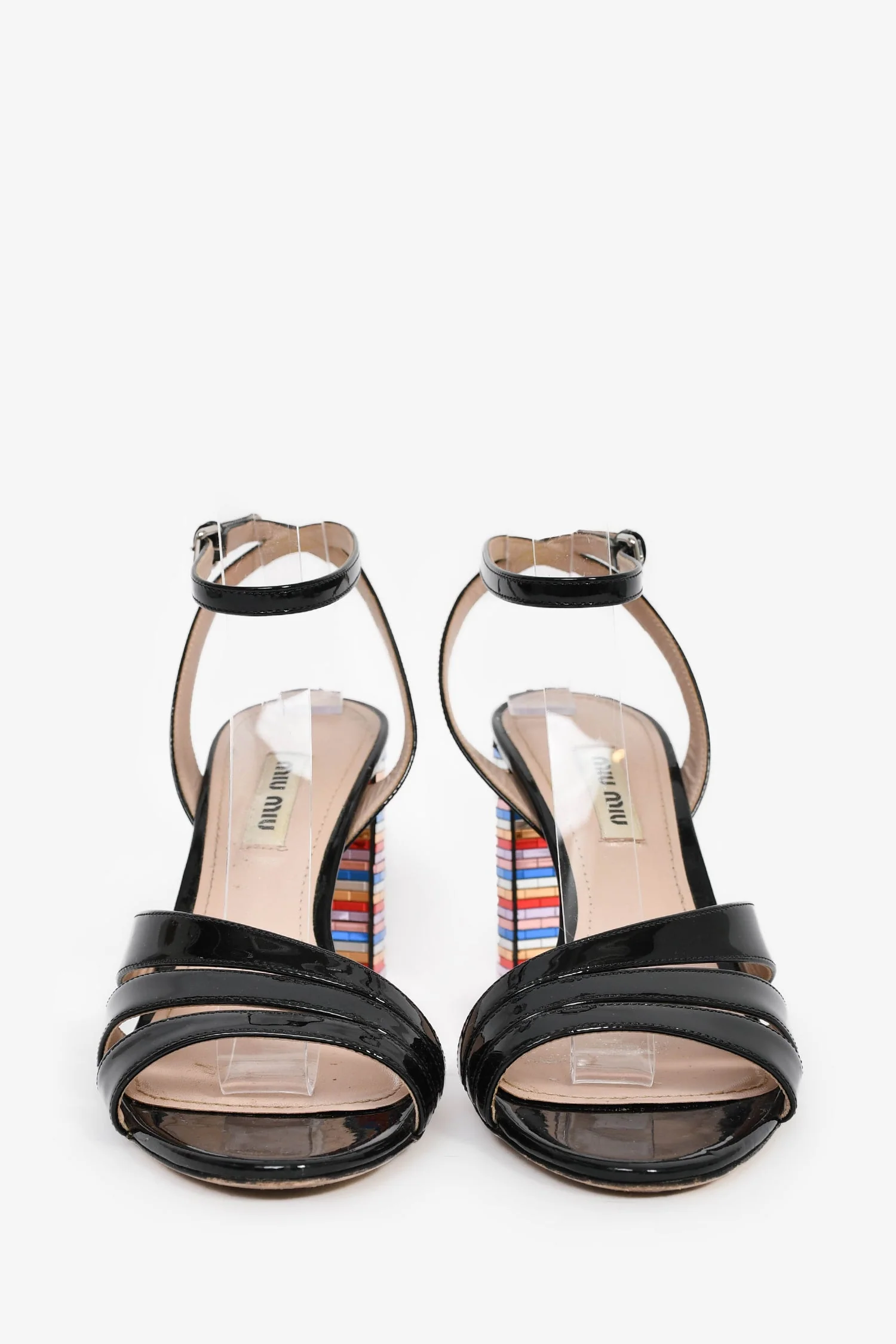 Miu Miu Black/Multicolour Patent Leather Mirror Encrusted Heels Size 37 - Image 3