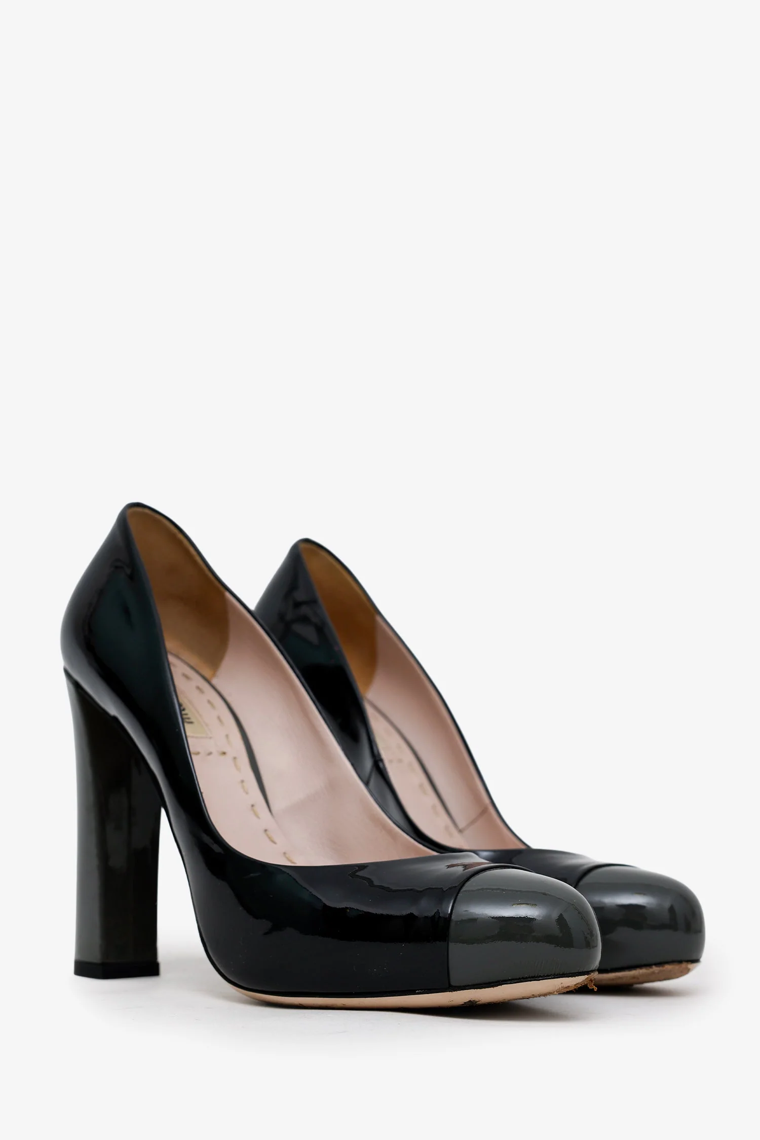 Miu Miu Black Patent Leather Cap Toe Pumps Size 37 - Image 2