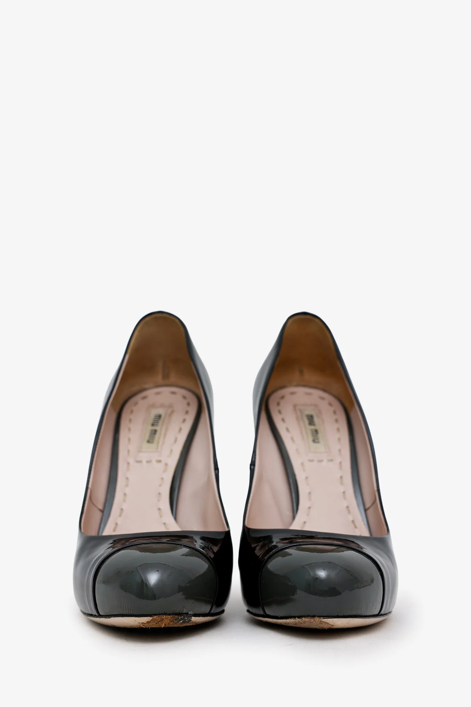 Miu Miu Black Patent Leather Cap Toe Pumps Size 37 - Image 3
