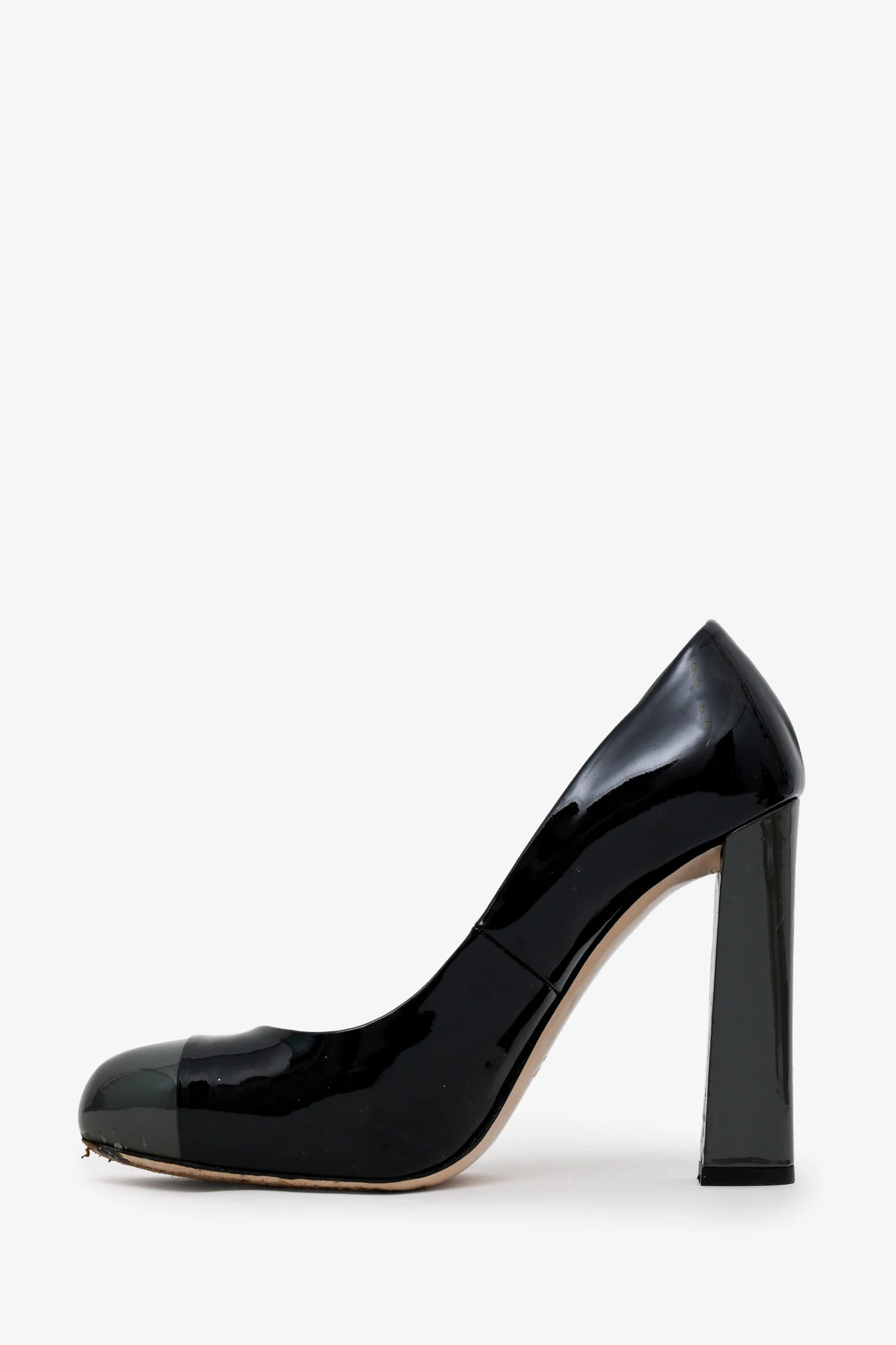 Miu Miu Black Patent Leather Cap Toe Pumps Size 37 - Image 4