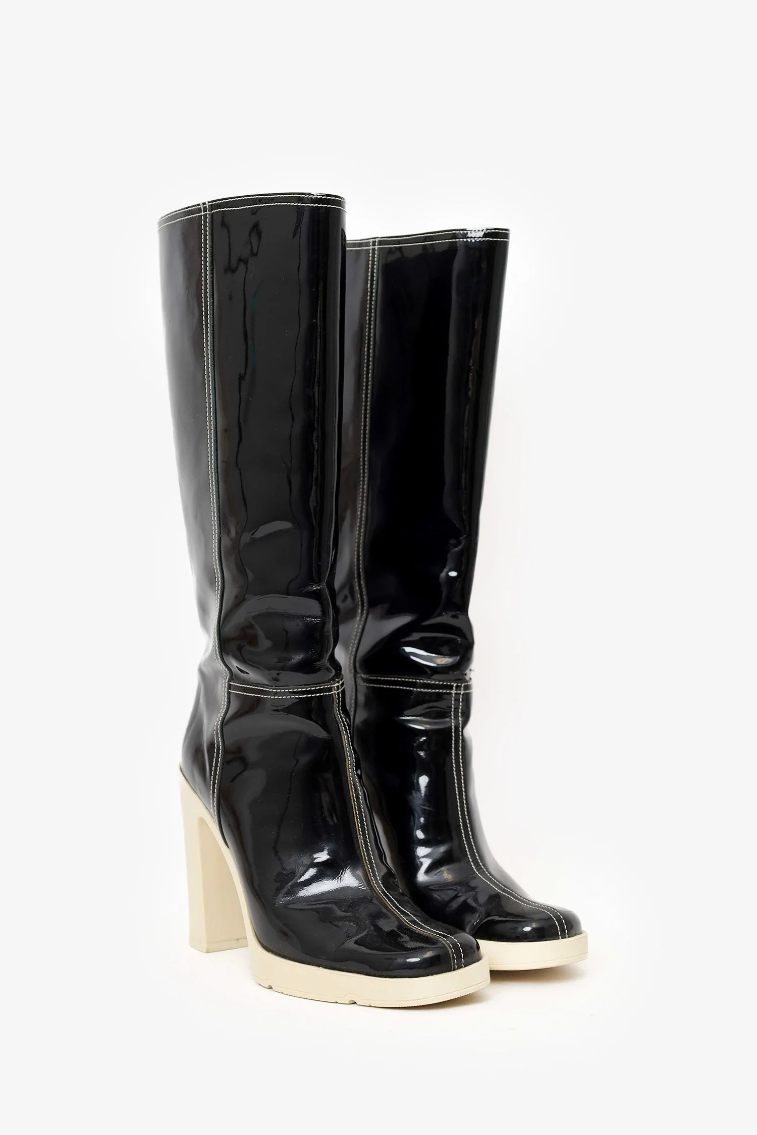 Miu Miu Black Patent Leather Knee High Boots Size 36 - Image 2