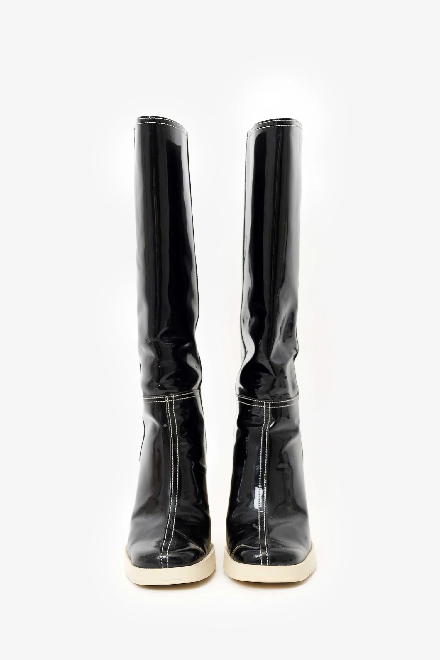 Miu Miu Black Patent Leather Knee High Boots Size 36 - Image 3