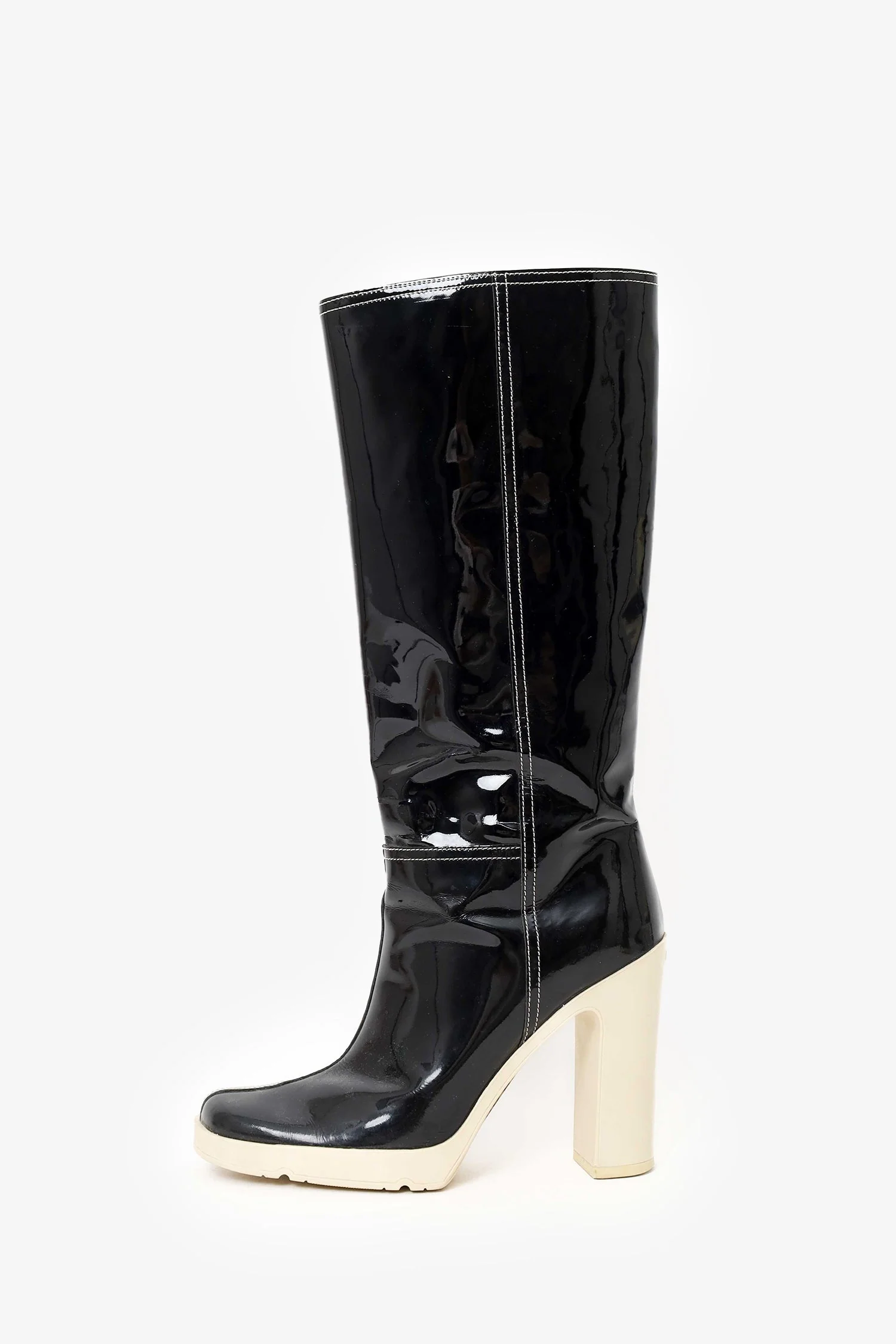 Miu Miu Black Patent Leather Knee High Boots Size 36 - Image 4
