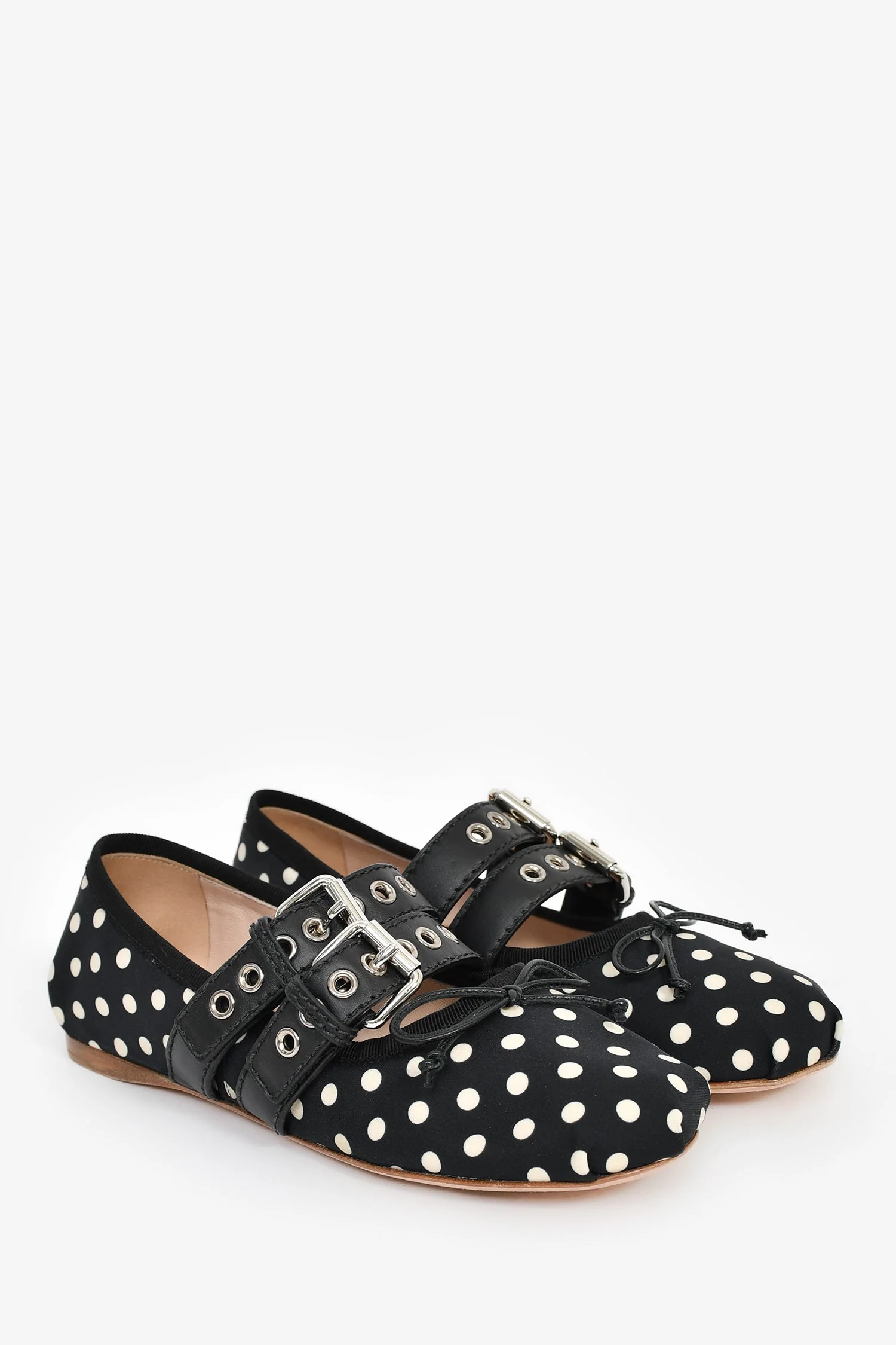 Miu Miu Black Polka Dot Buckle Detailed Flats Size 35.5 - Image 2