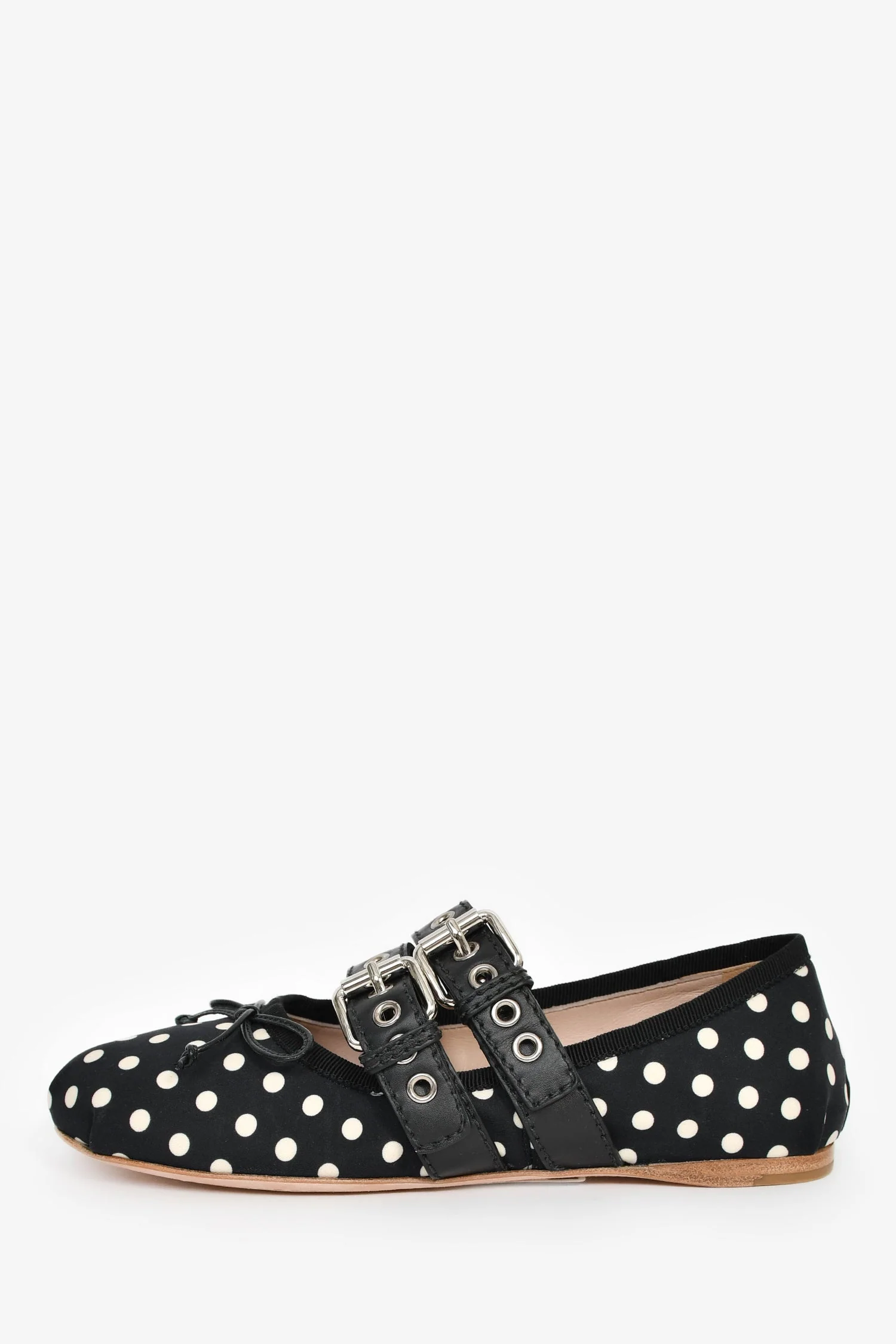 Miu Miu Black Polka Dot Buckle Detailed Flats Size 35.5 - Image 4