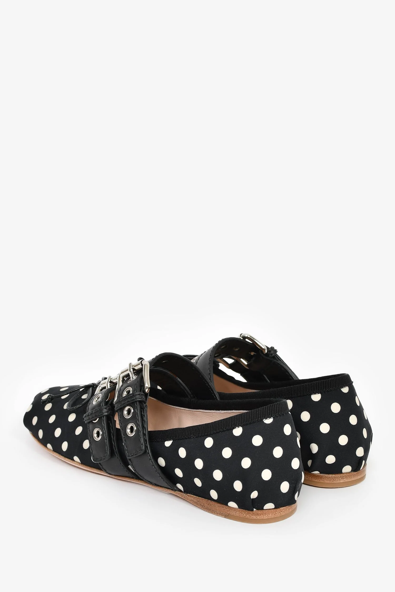 Miu Miu Black Polka Dot Buckle Detailed Flats Size 35.5 - Image 5