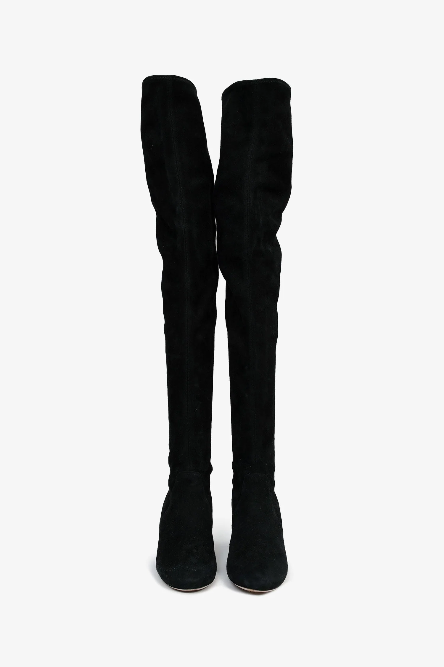 Miu Miu Black Suede Leather Crystal Embellished Knee High Boots Size 35.5 - Image 3