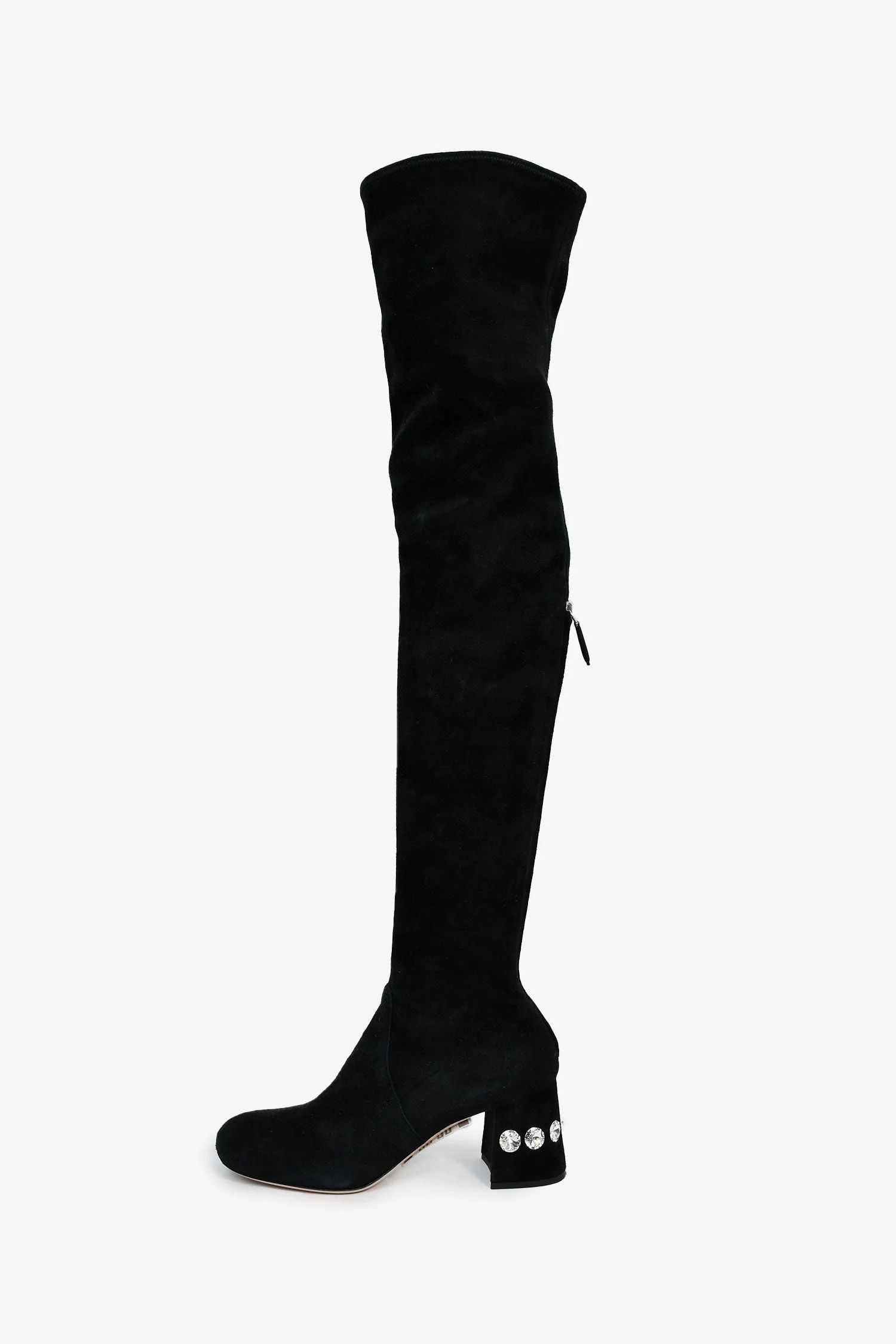 Miu Miu Black Suede Leather Crystal Embellished Knee High Boots Size 35.5 - Image 4