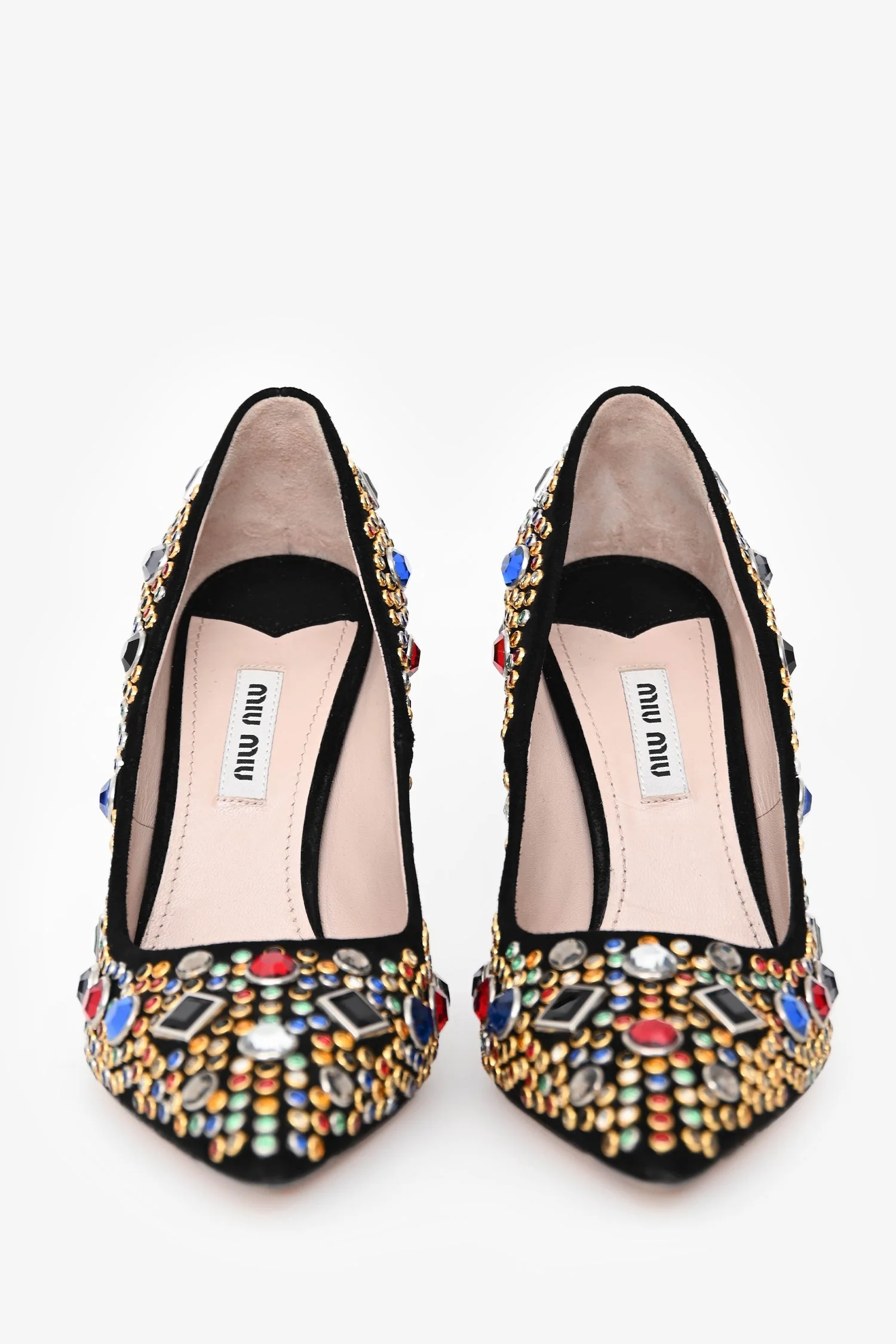 Miu Miu Black Suede Leather Gem Embellished Heels Size 36.5 - Image 3