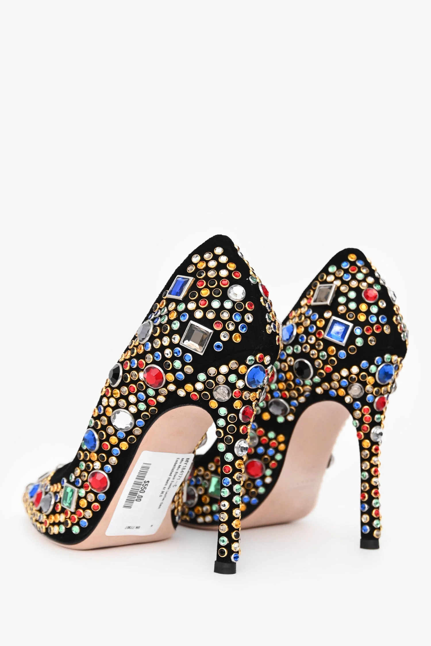 Miu Miu Black Suede Leather Gem Embellished Heels Size 36.5 - Image 4