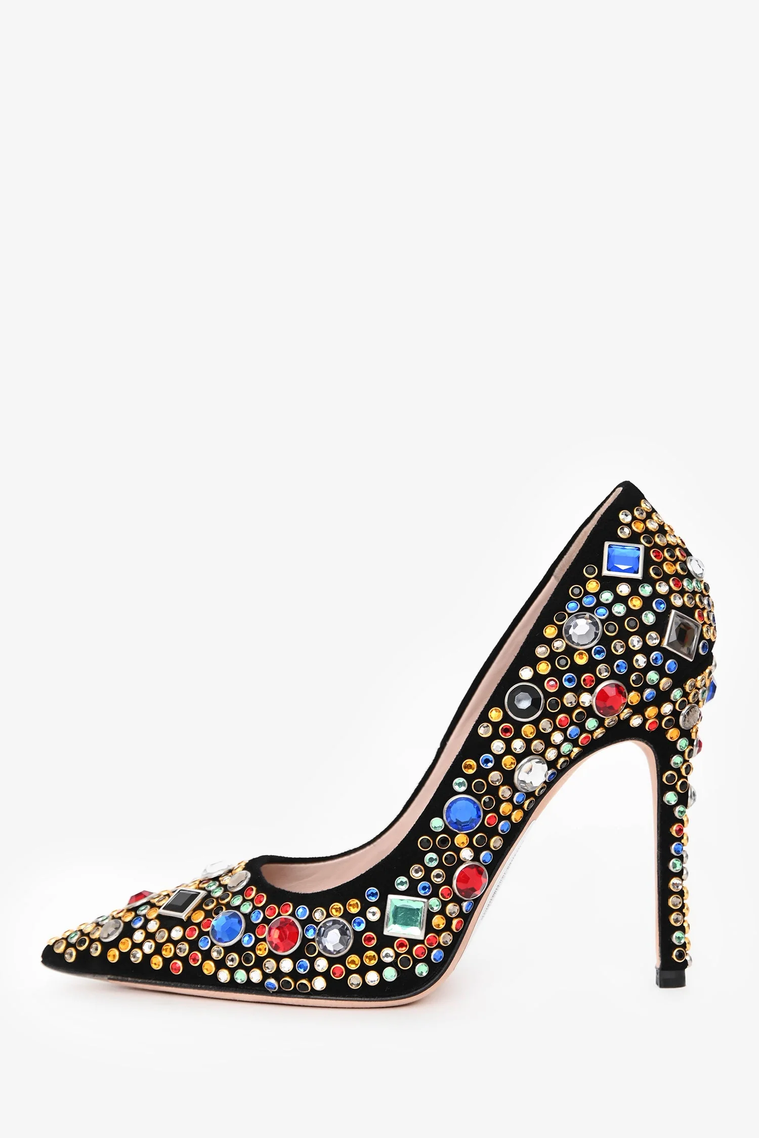 Miu Miu Black Suede Leather Gem Embellished Heels Size 36.5 - Image 5
