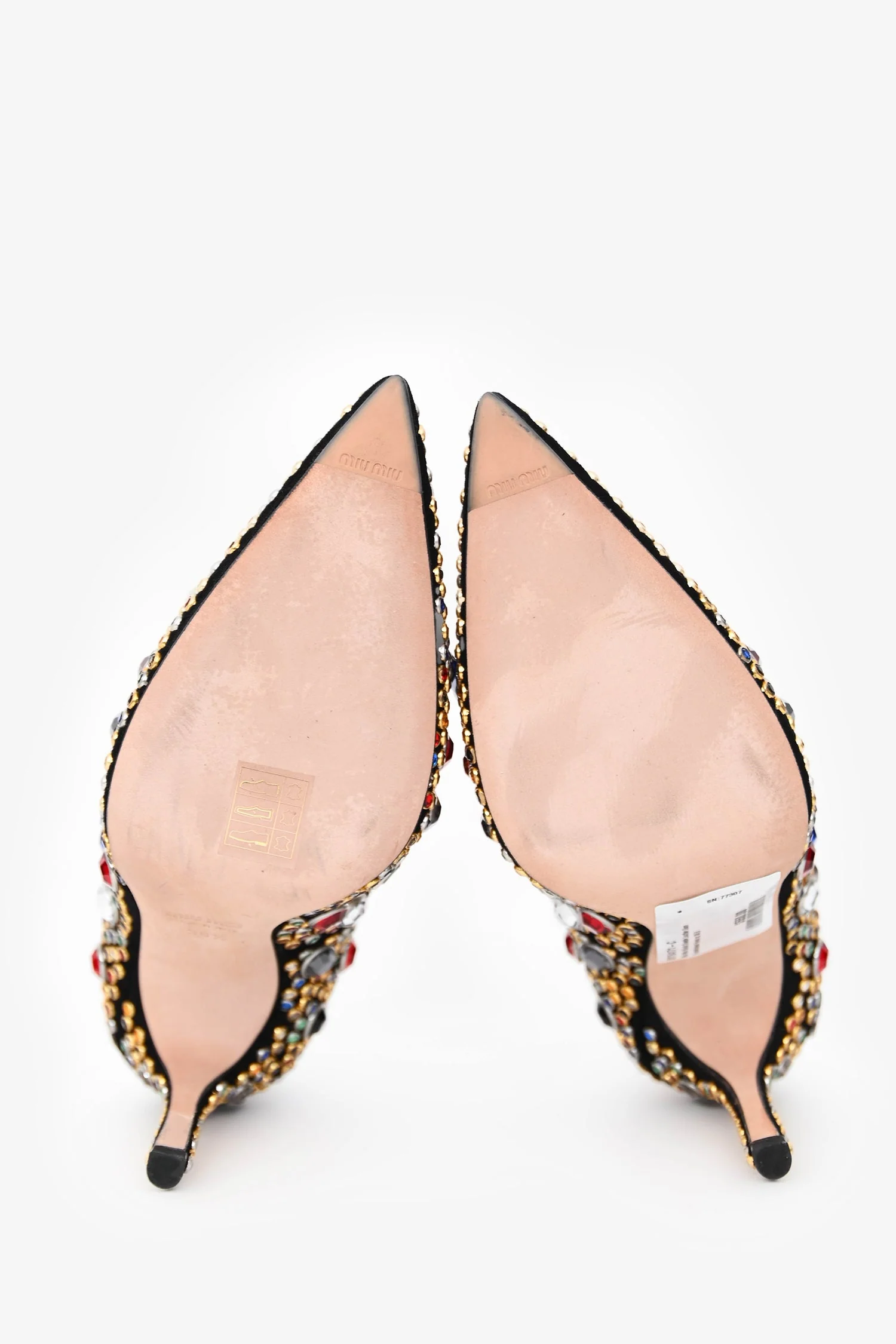 Miu Miu Black Suede Leather Gem Embellished Heels Size 36.5 - Image 6