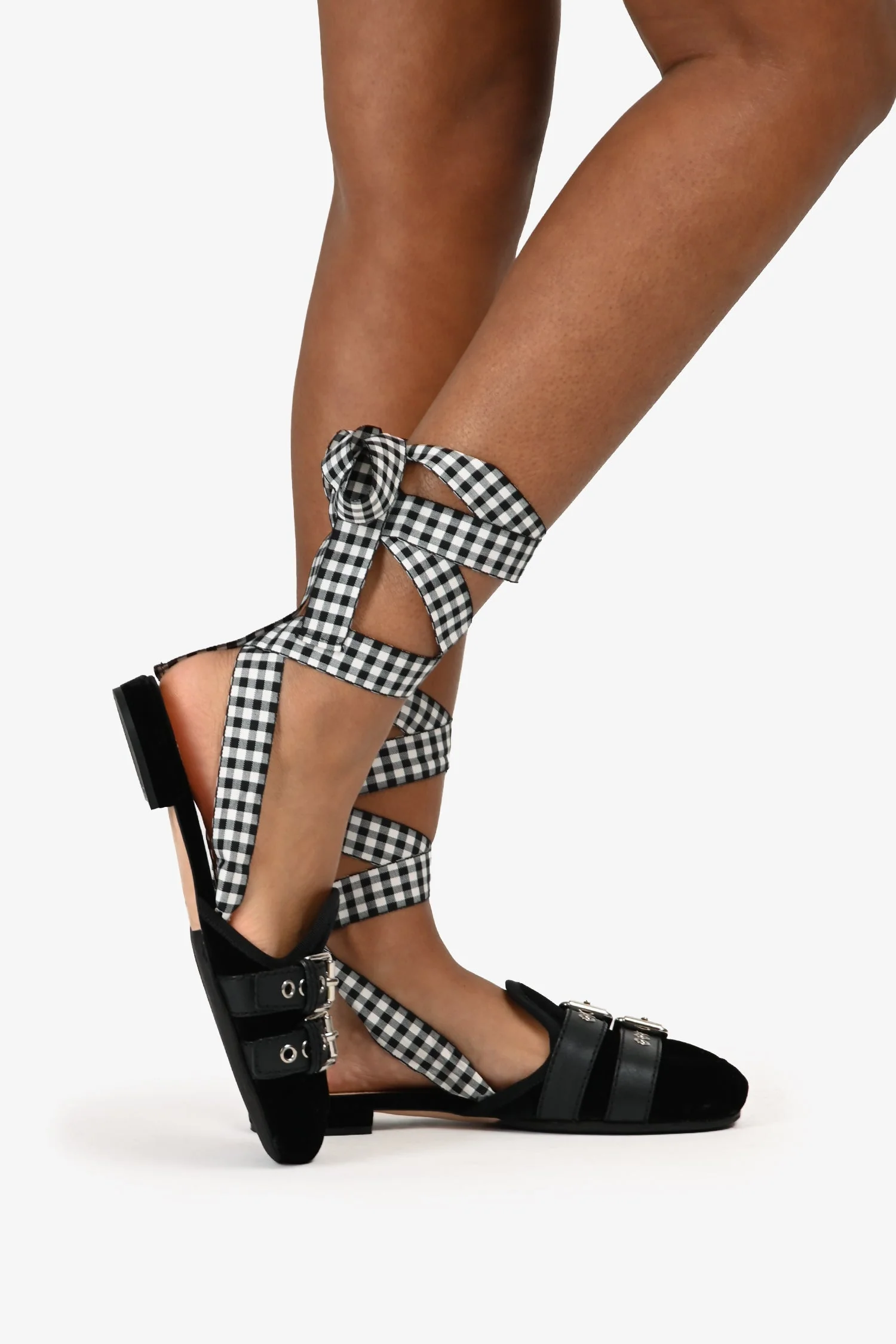 Miu Miu Black Velvet Buckle Detailed Mules Size 37 with Ribbons - Image 2