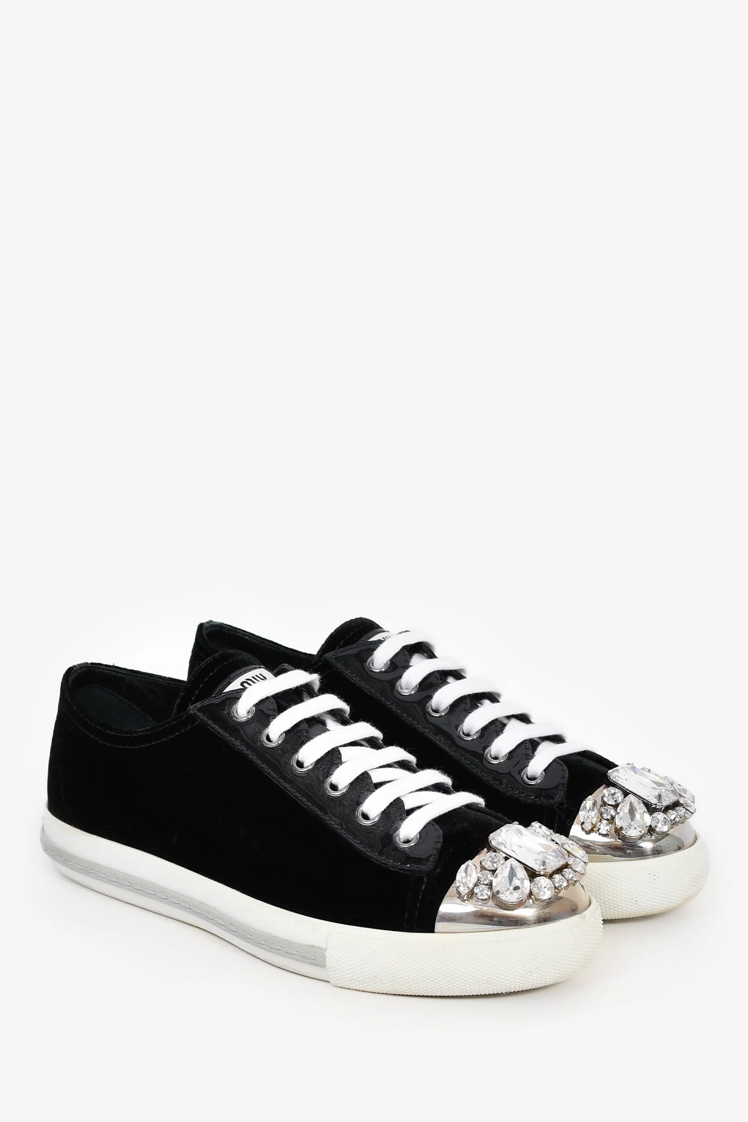 Miu Miu Black Velvet Crystal Embellished Sneakers Size 37.5 - Image 2