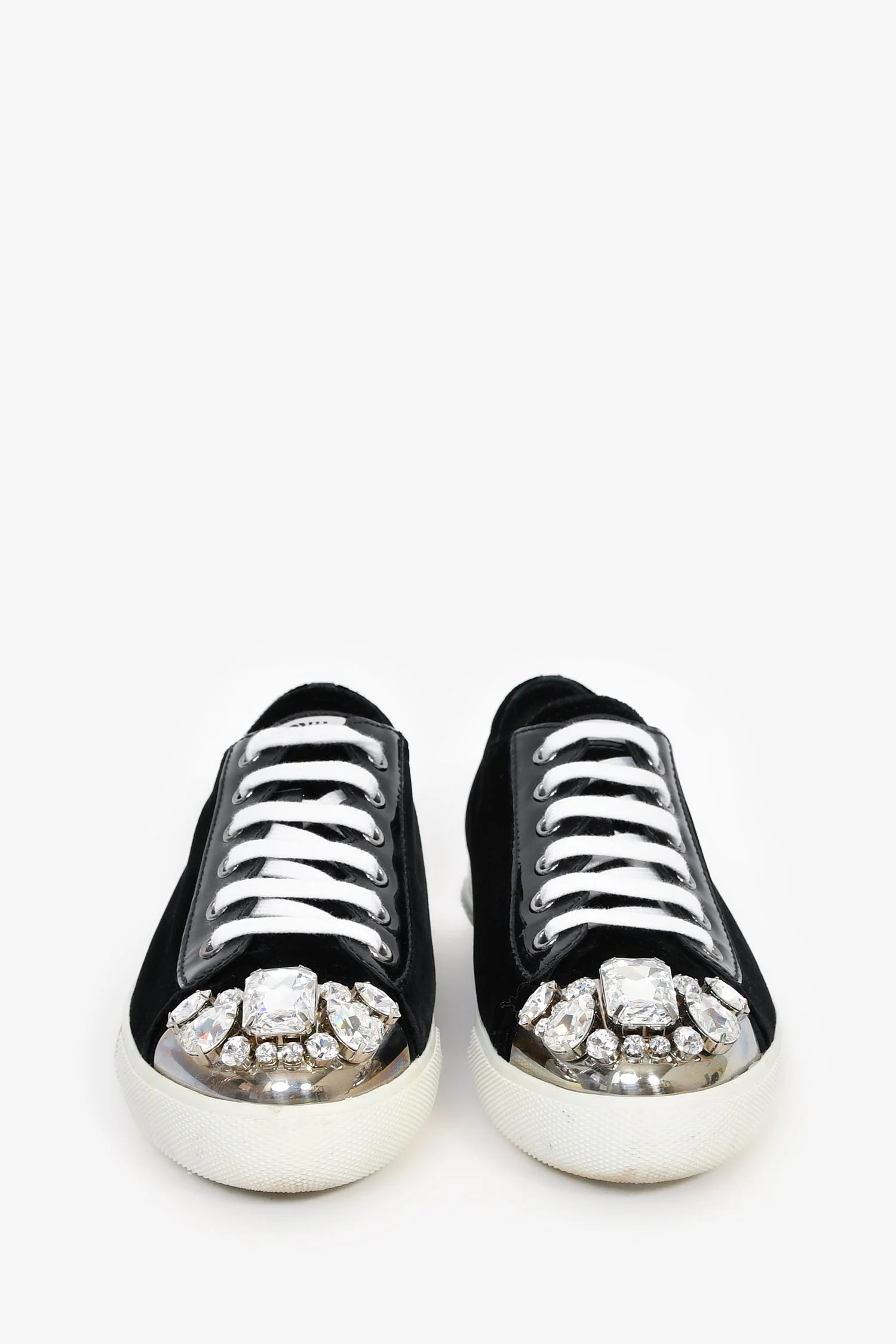 Miu Miu Black Velvet Crystal Embellished Sneakers Size 37.5 - Image 3