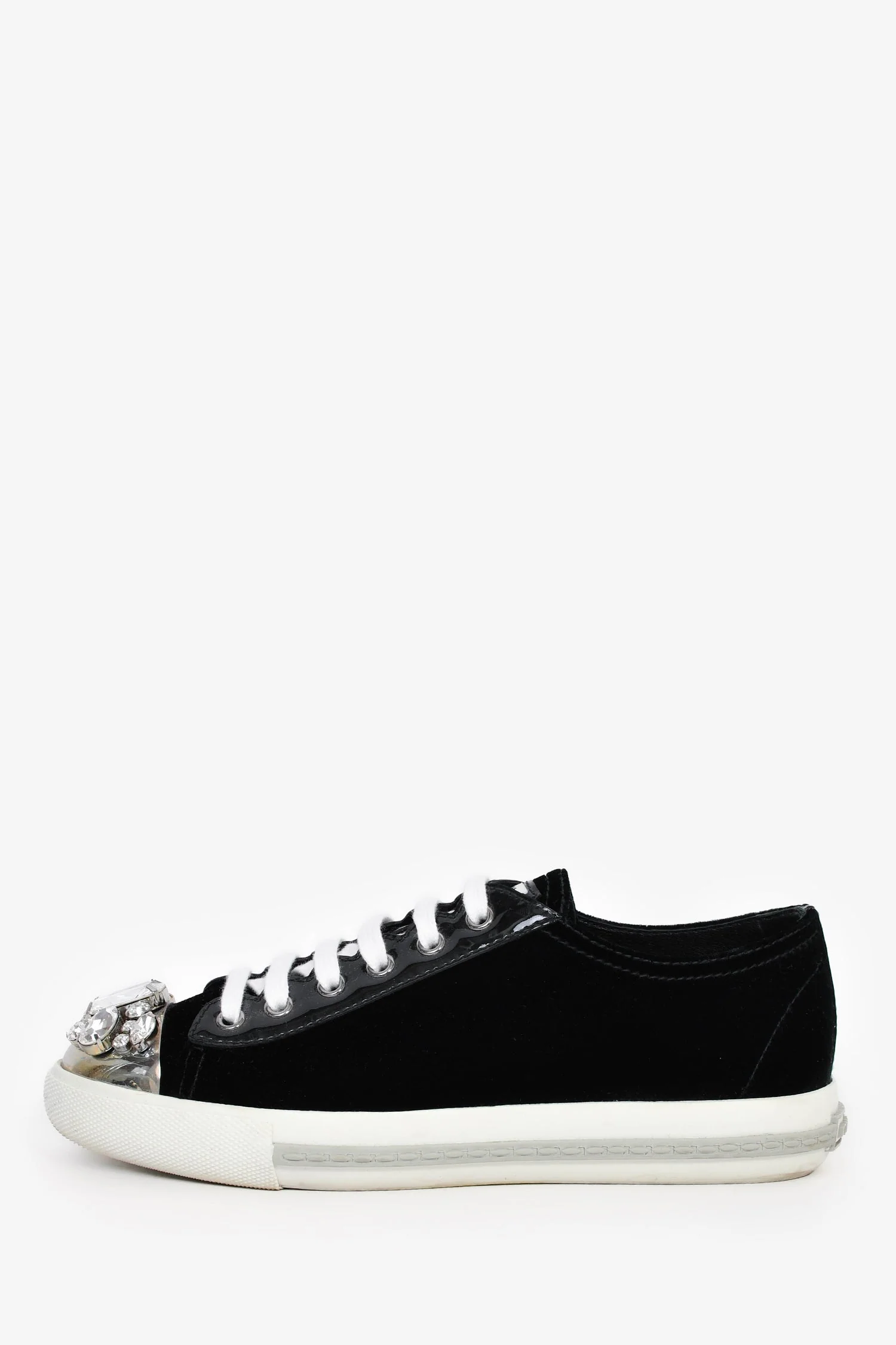 Miu Miu Black Velvet Crystal Embellished Sneakers Size 37.5 - Image 4