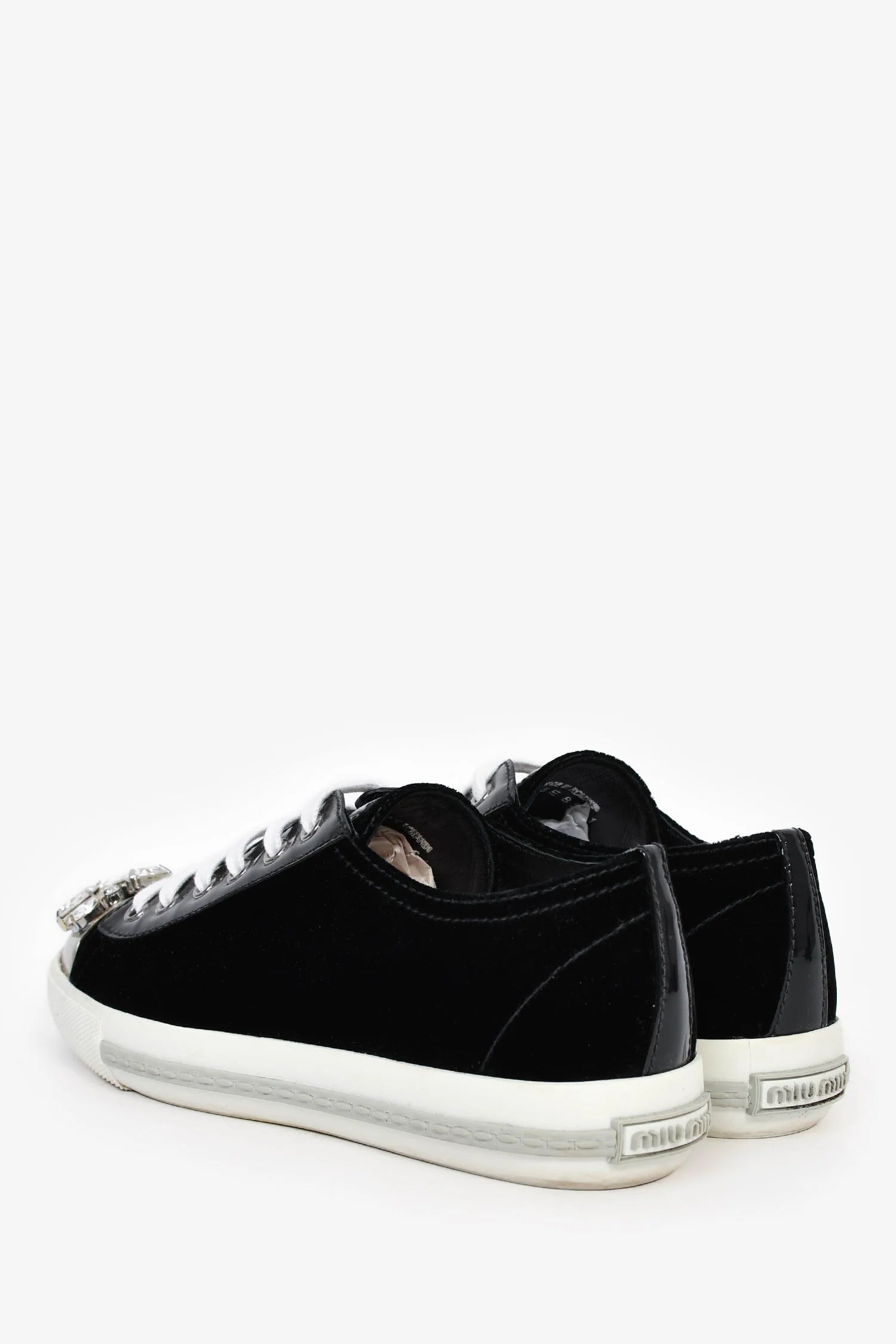 Miu Miu Black Velvet Crystal Embellished Sneakers Size 37.5 - Image 5