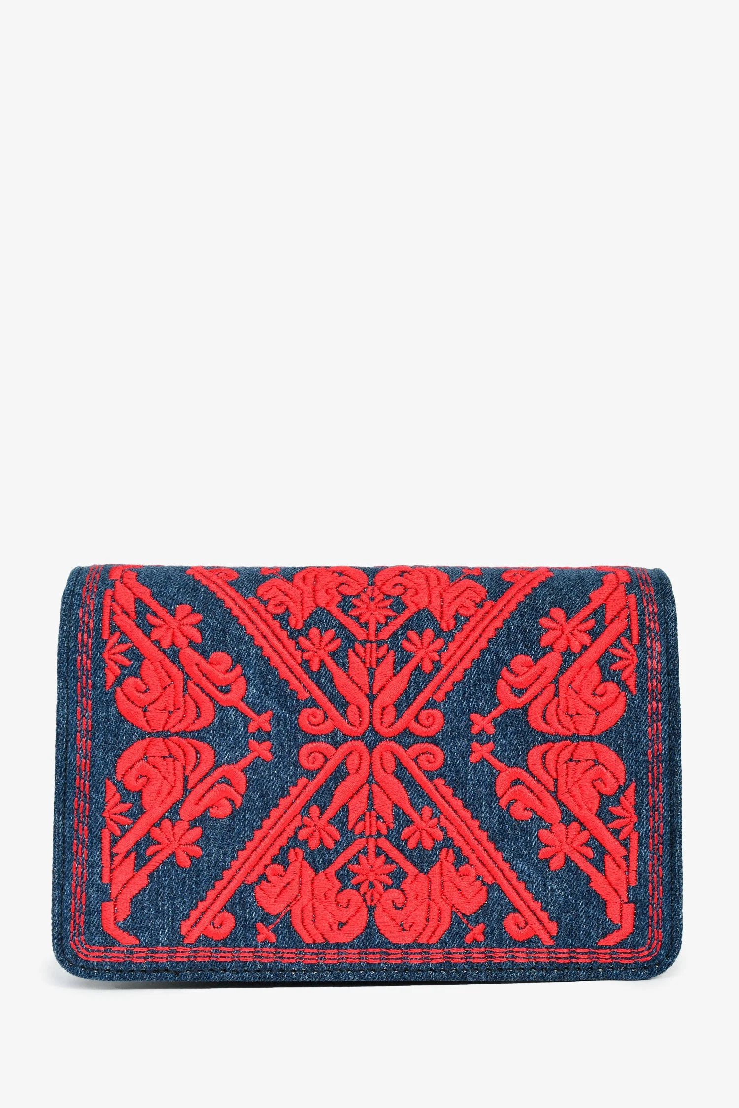 Miu Miu Blue Denim Red Embroidered Clutch - Image 2