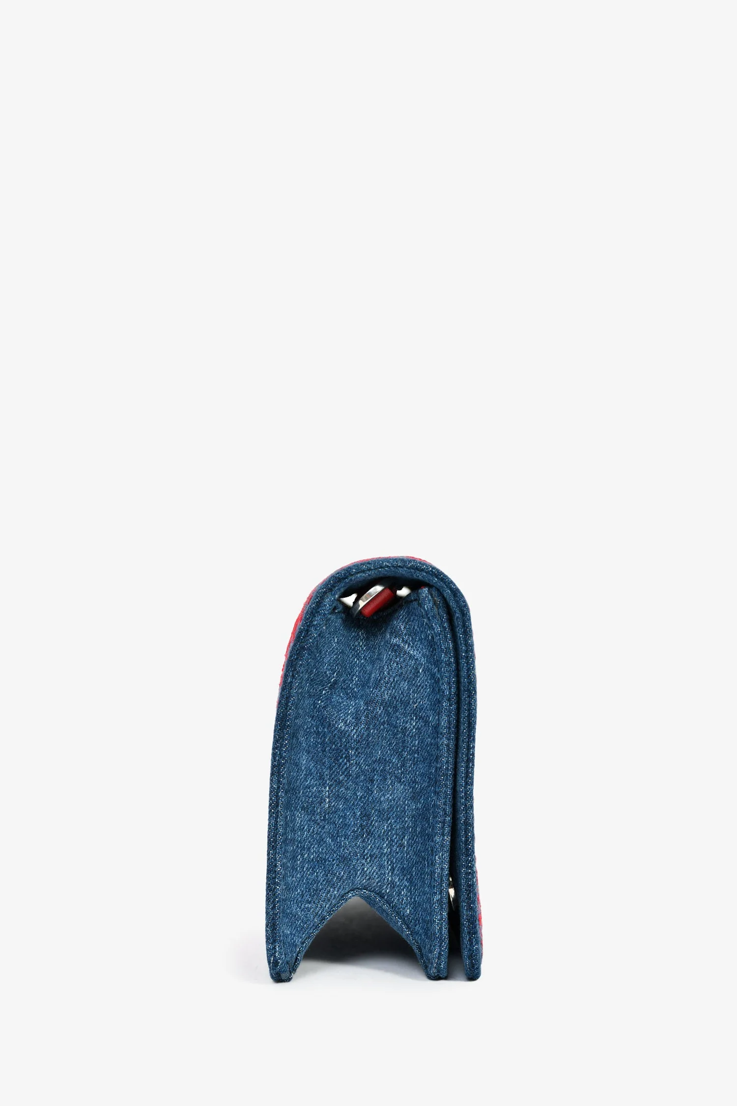 Miu Miu Blue Denim Red Embroidered Clutch - Image 3