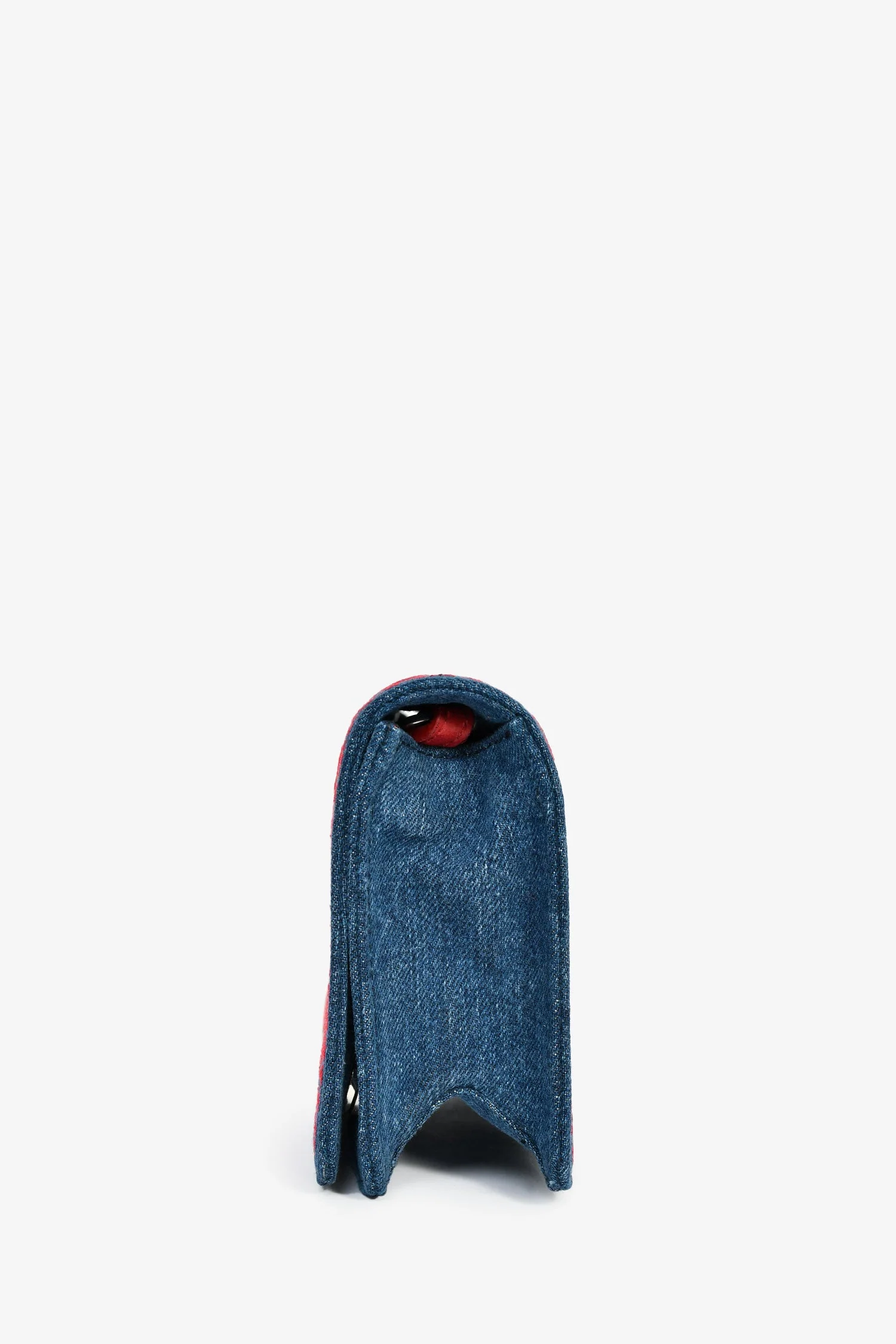 Miu Miu Blue Denim Red Embroidered Clutch - Image 4