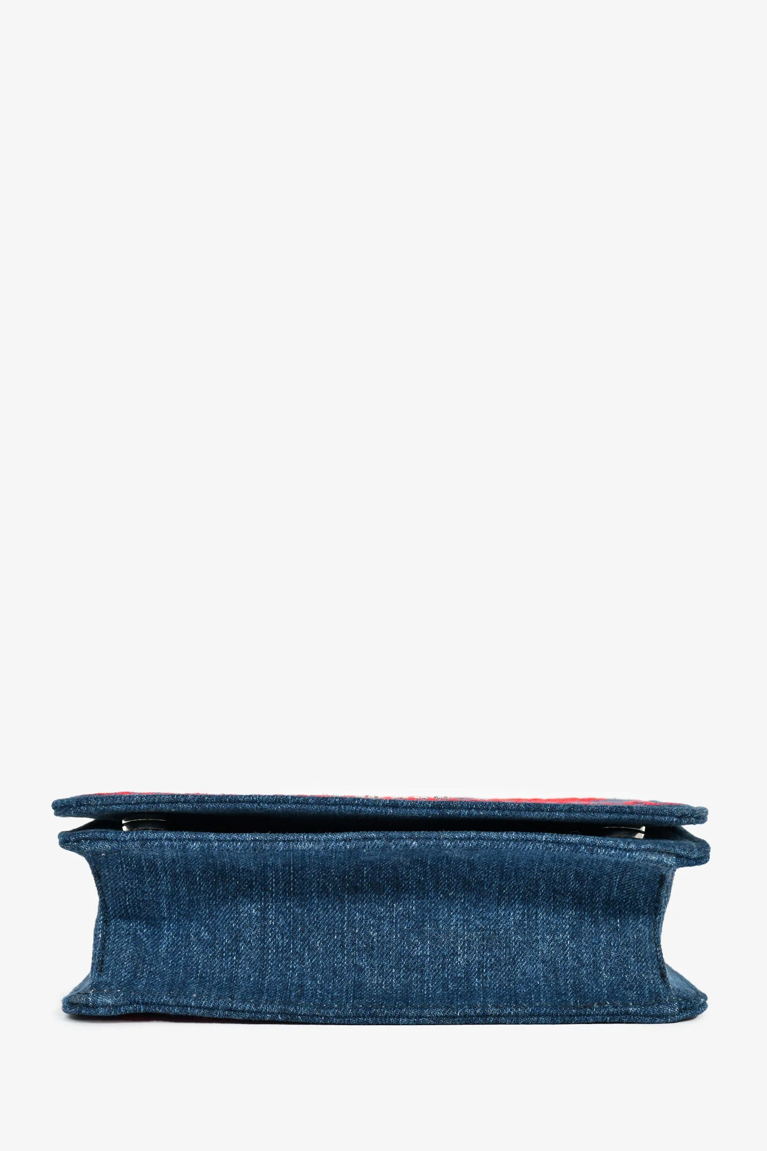 Miu Miu Blue Denim Red Embroidered Clutch - Image 5