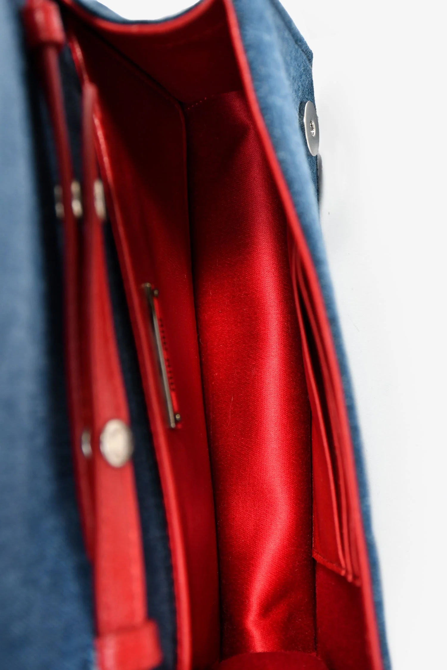 Miu Miu Blue Denim Red Embroidered Clutch - Image 6