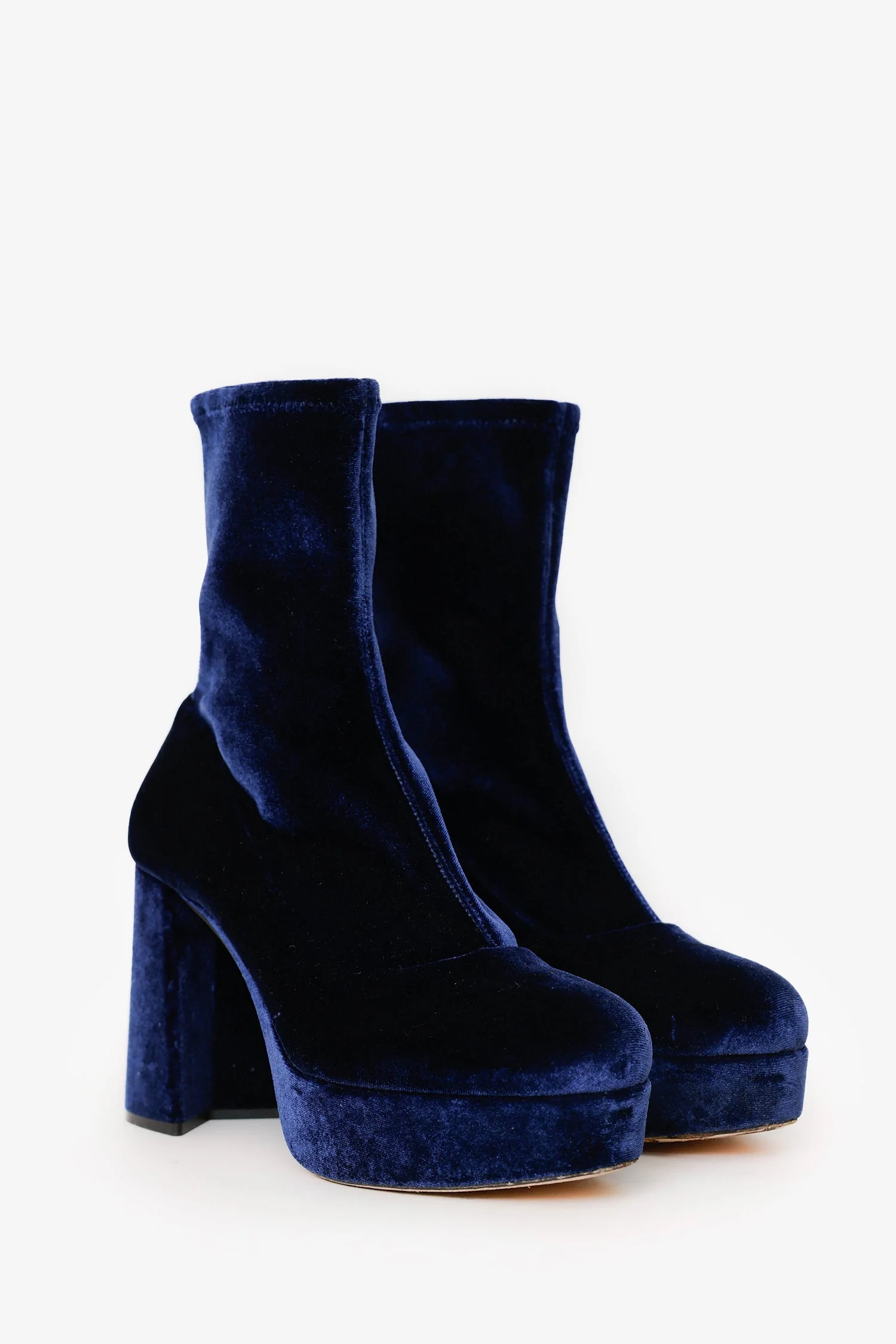 Miu Miu Blue Velvet Platform Boots Size 39 - Image 2
