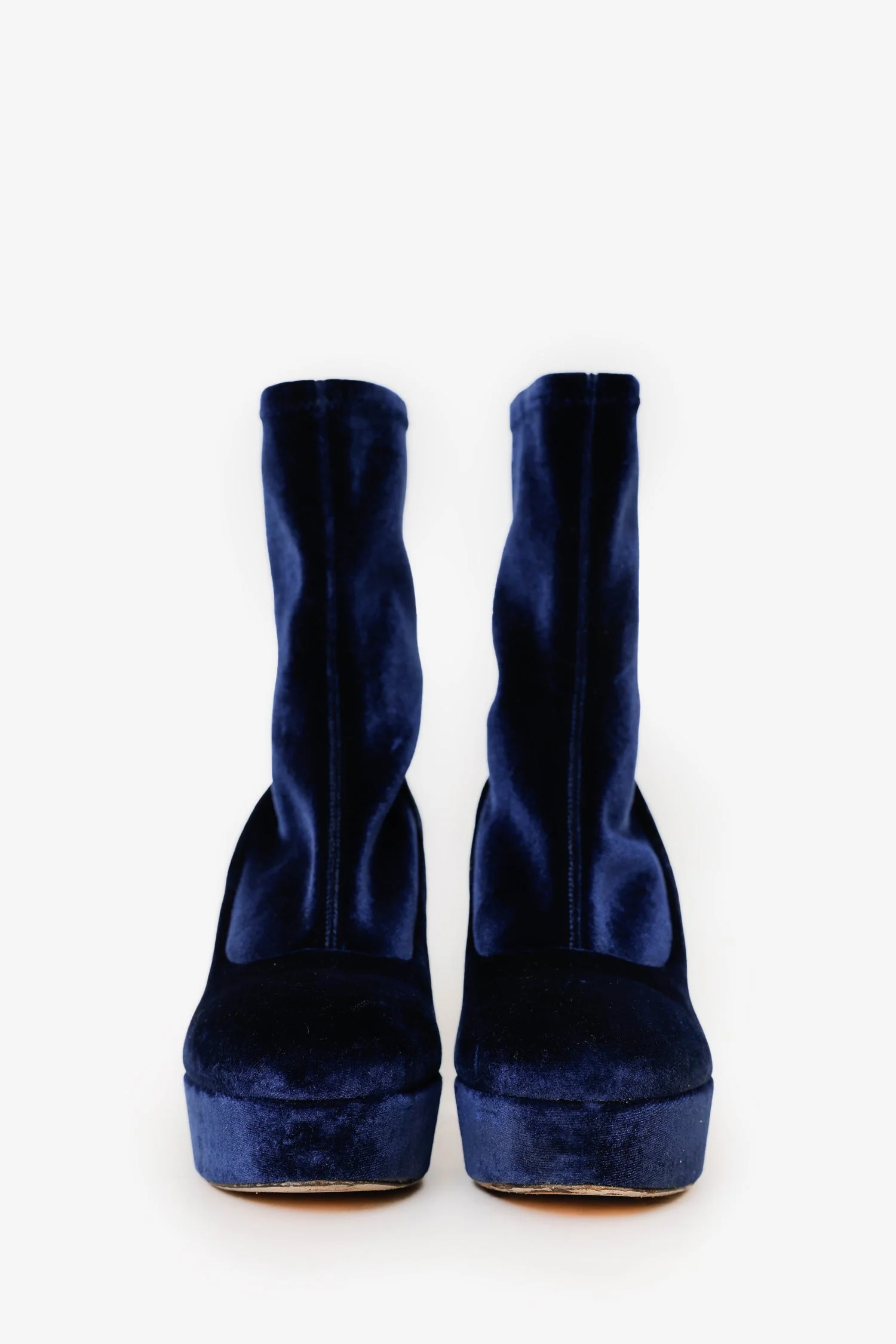 Miu Miu Blue Velvet Platform Boots Size 39 - Image 3