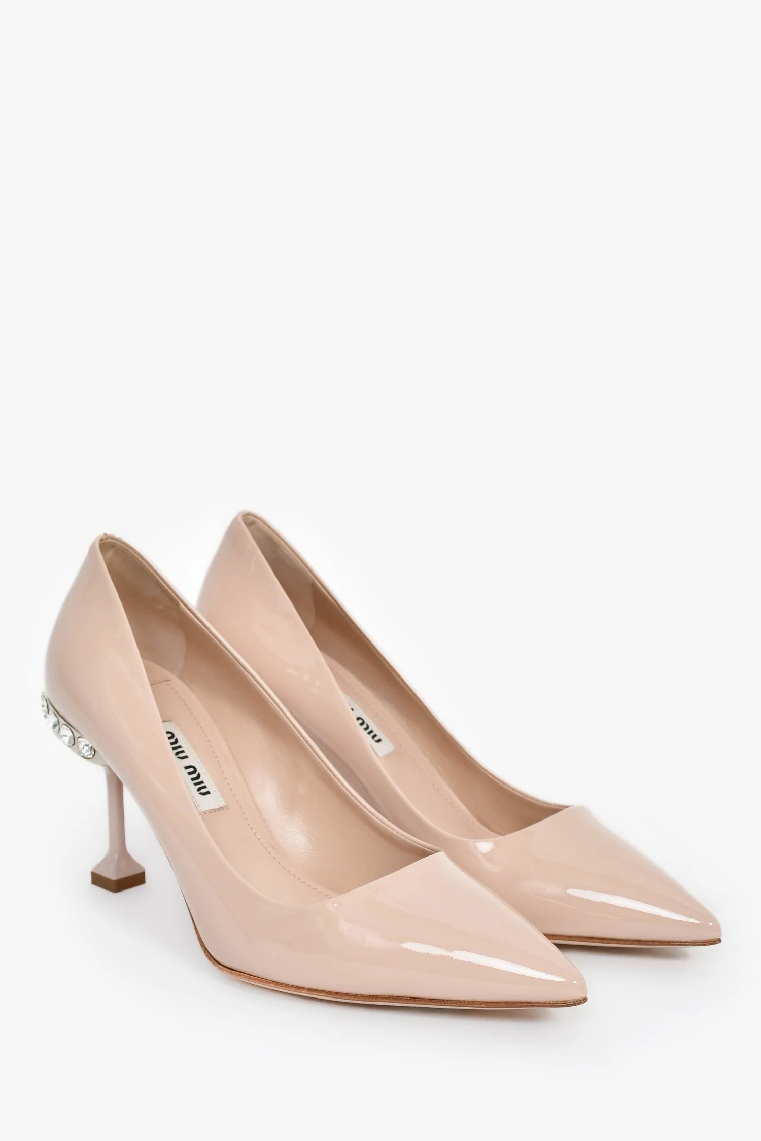Miu Miu Blush Patent Leather Crystal Embellished Pointed Toe Heels Size 35 - Image 2