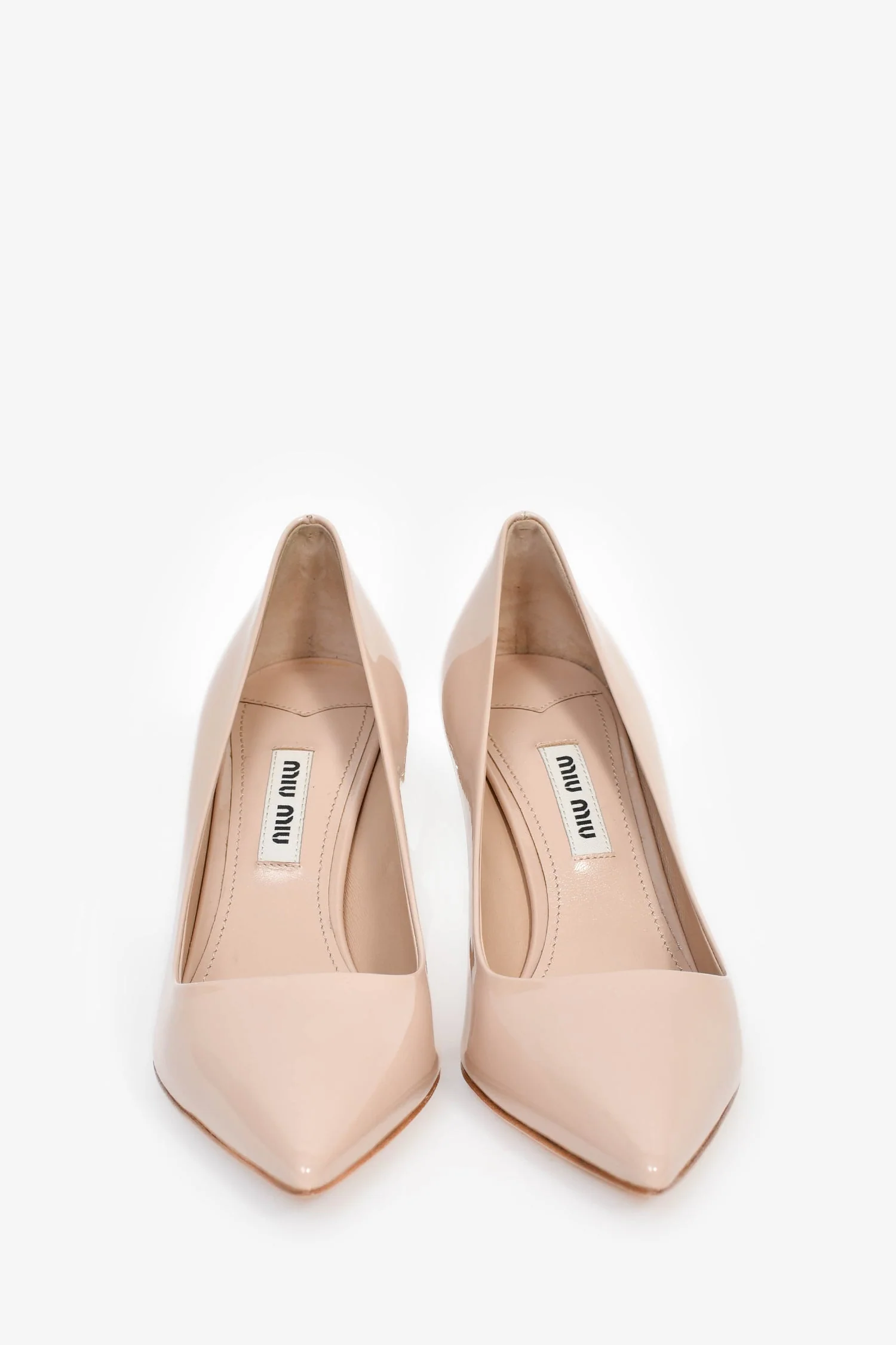 Miu Miu Blush Patent Leather Crystal Embellished Pointed Toe Heels Size 35 - Image 3
