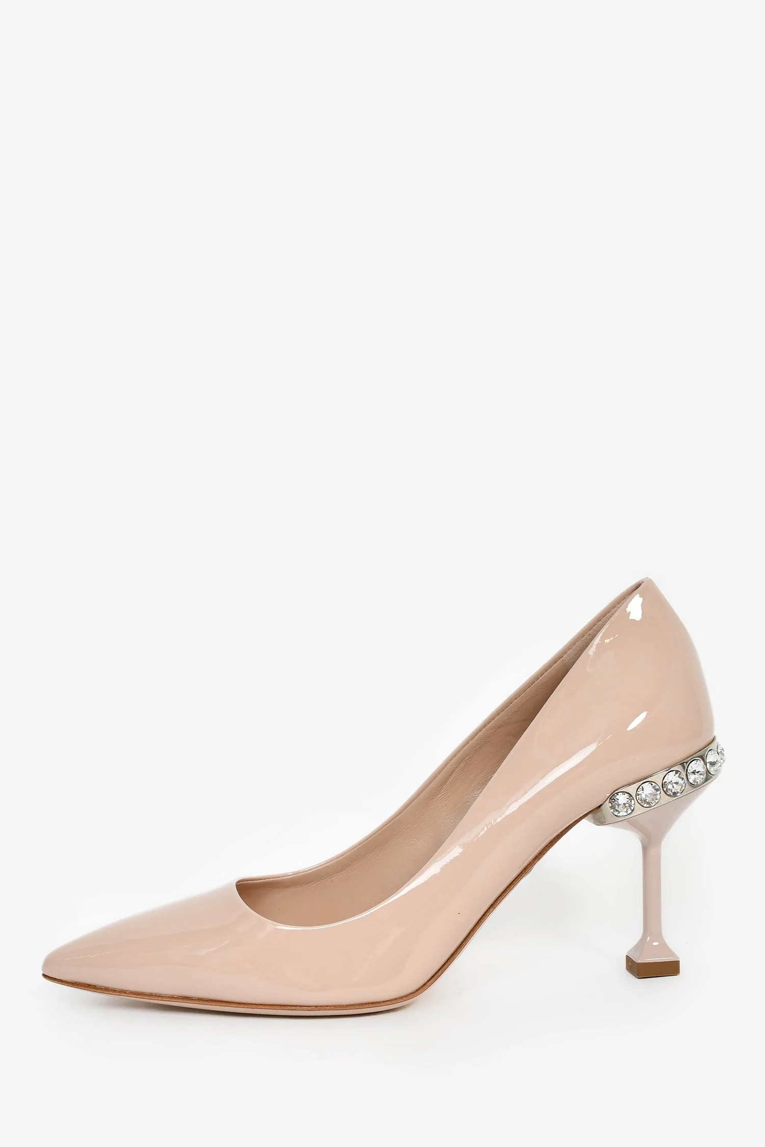 Miu Miu Blush Patent Leather Crystal Embellished Pointed Toe Heels Size 35 - Image 4