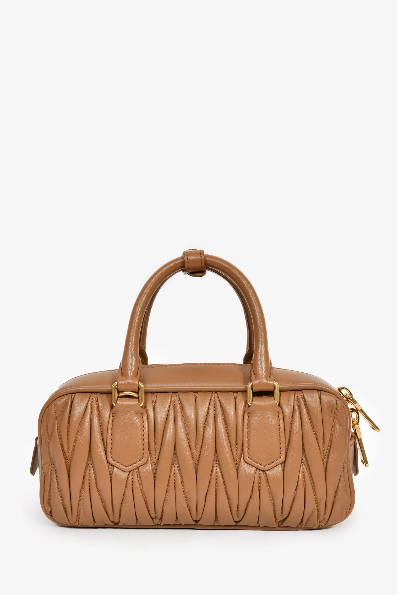 Miu Miu Caramel Nappa Leather Arcadie Matelassé Top Handle - Image 2