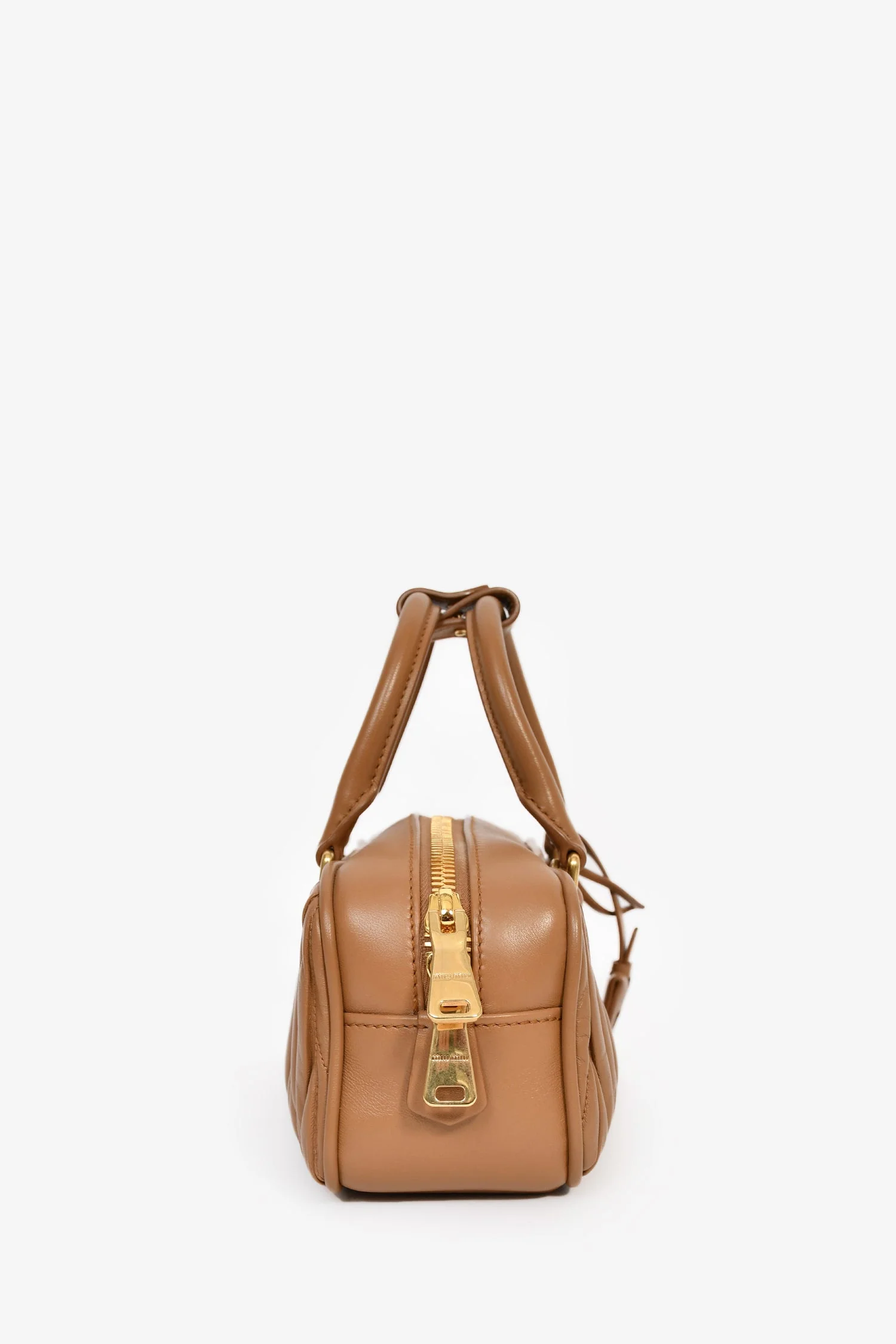 Miu Miu Caramel Nappa Leather Arcadie Matelassé Top Handle - Image 3