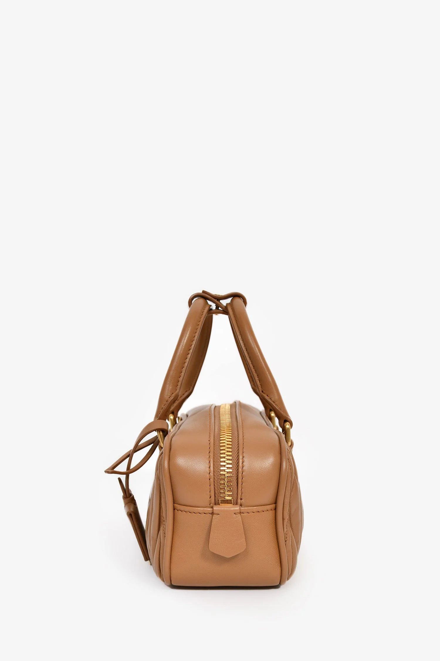 Miu Miu Caramel Nappa Leather Arcadie Matelassé Top Handle - Image 4