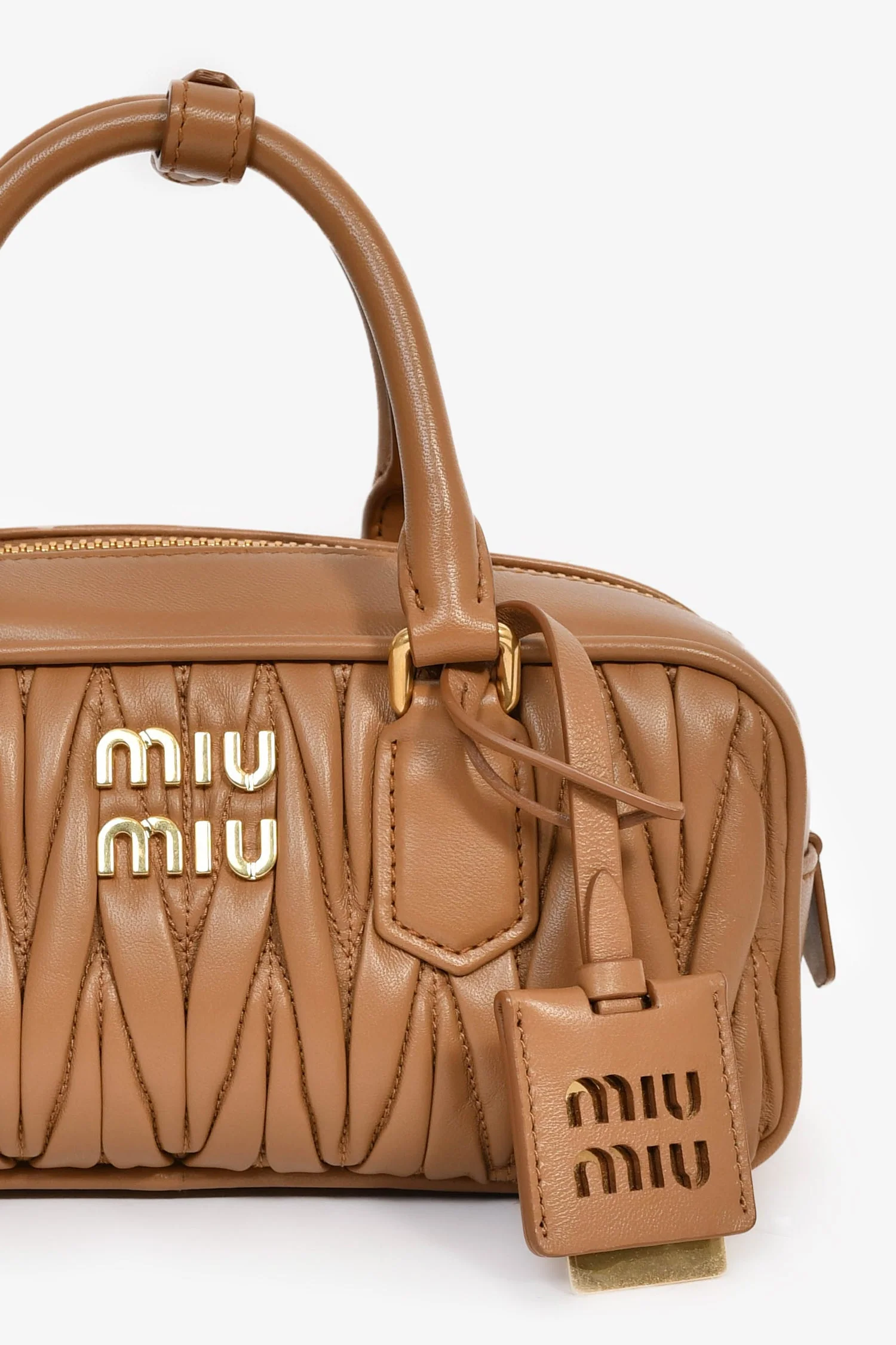 Miu Miu Caramel Nappa Leather Arcadie Matelassé Top Handle - Image 6