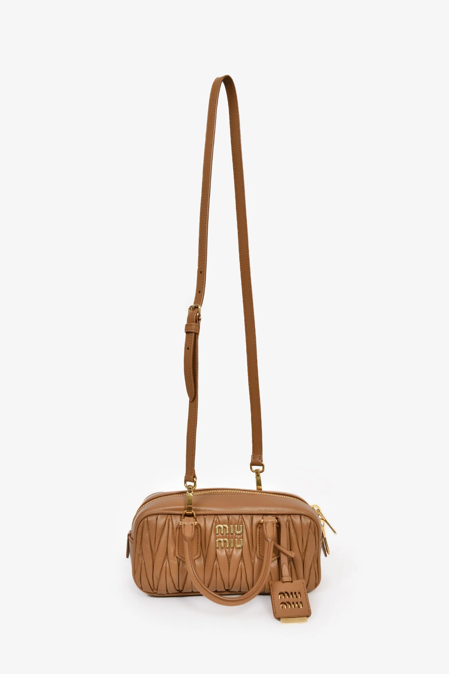 Miu Miu Caramel Nappa Leather Arcadie Matelassé Top Handle - Image 8