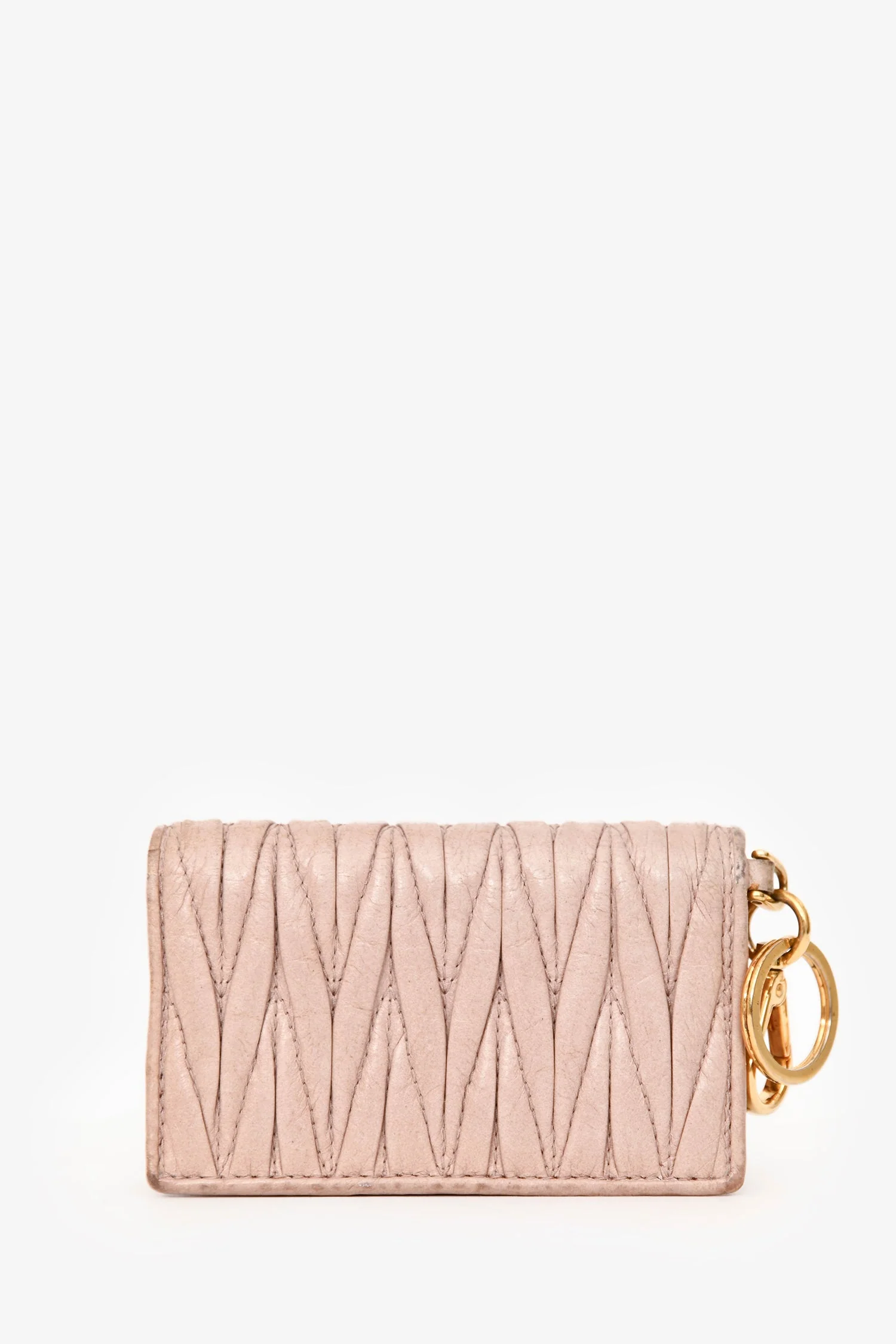 Miu Miu Cream Matelassé Leather Cardholder Keychain - Image 2