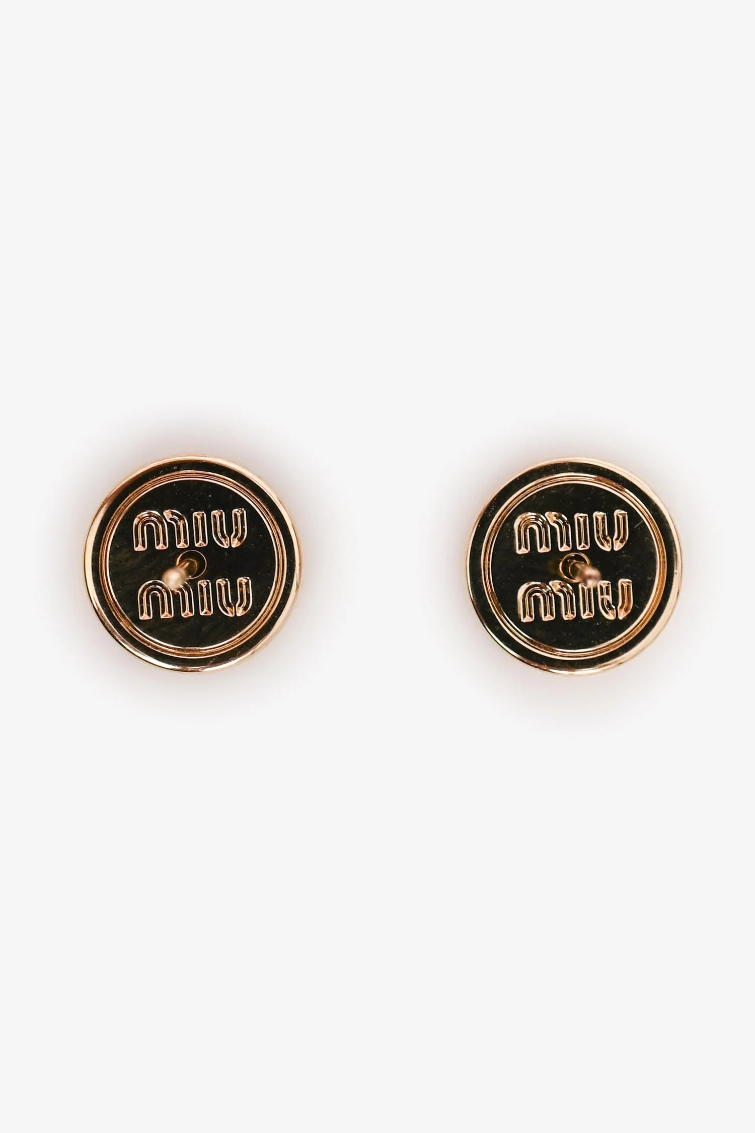 Miu Miu Gold Tone Metal Logo Earrings - Image 2