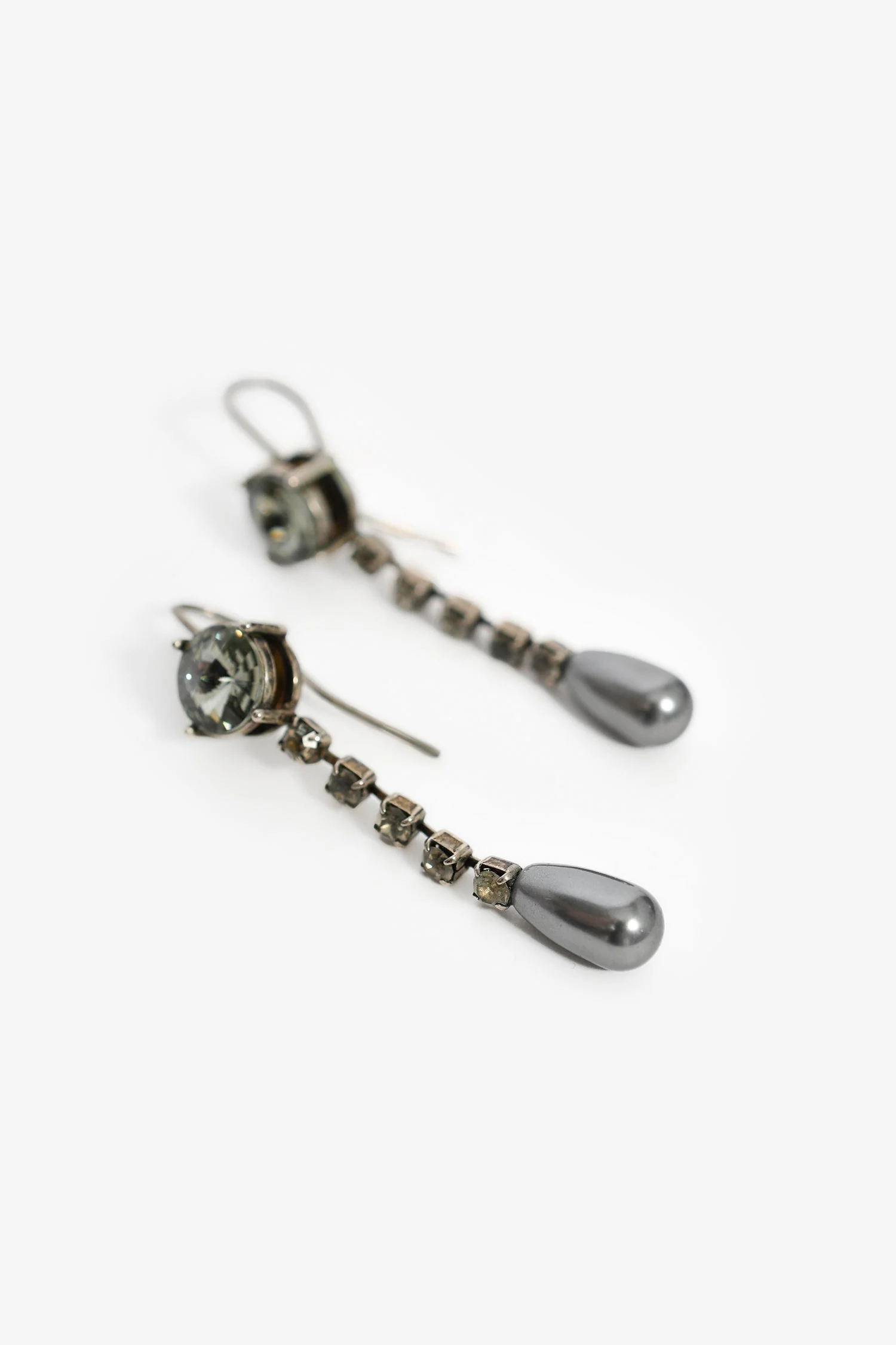 Miu Miu Grey Crystal Faux Pearl Long Drop Earrings - Image 3